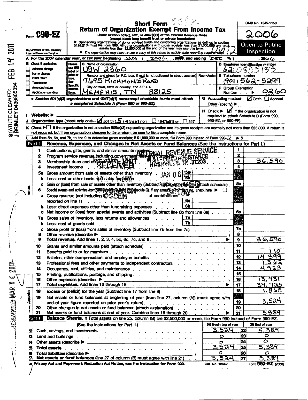 Image of first page of 2006 Form 990EO for United Steelworkers - Local 9-2360