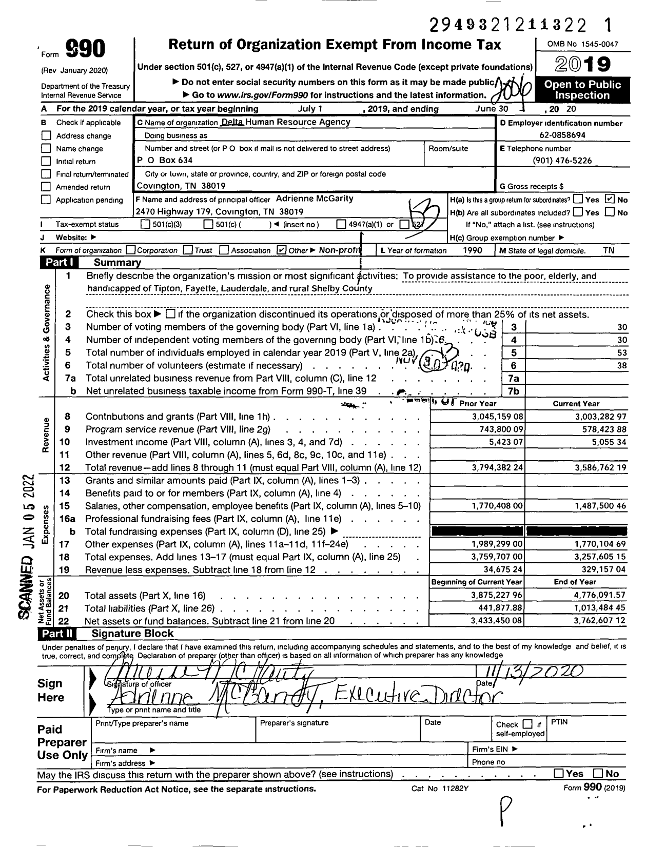 Image of first page of 2019 Form 990 for Delta Human Resource Agency