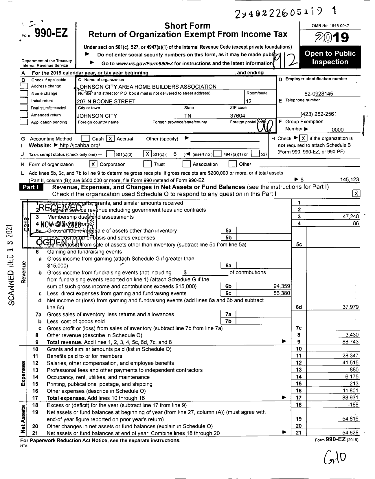 Image of first page of 2019 Form 990EO for Johnson City Area Home Builders Association