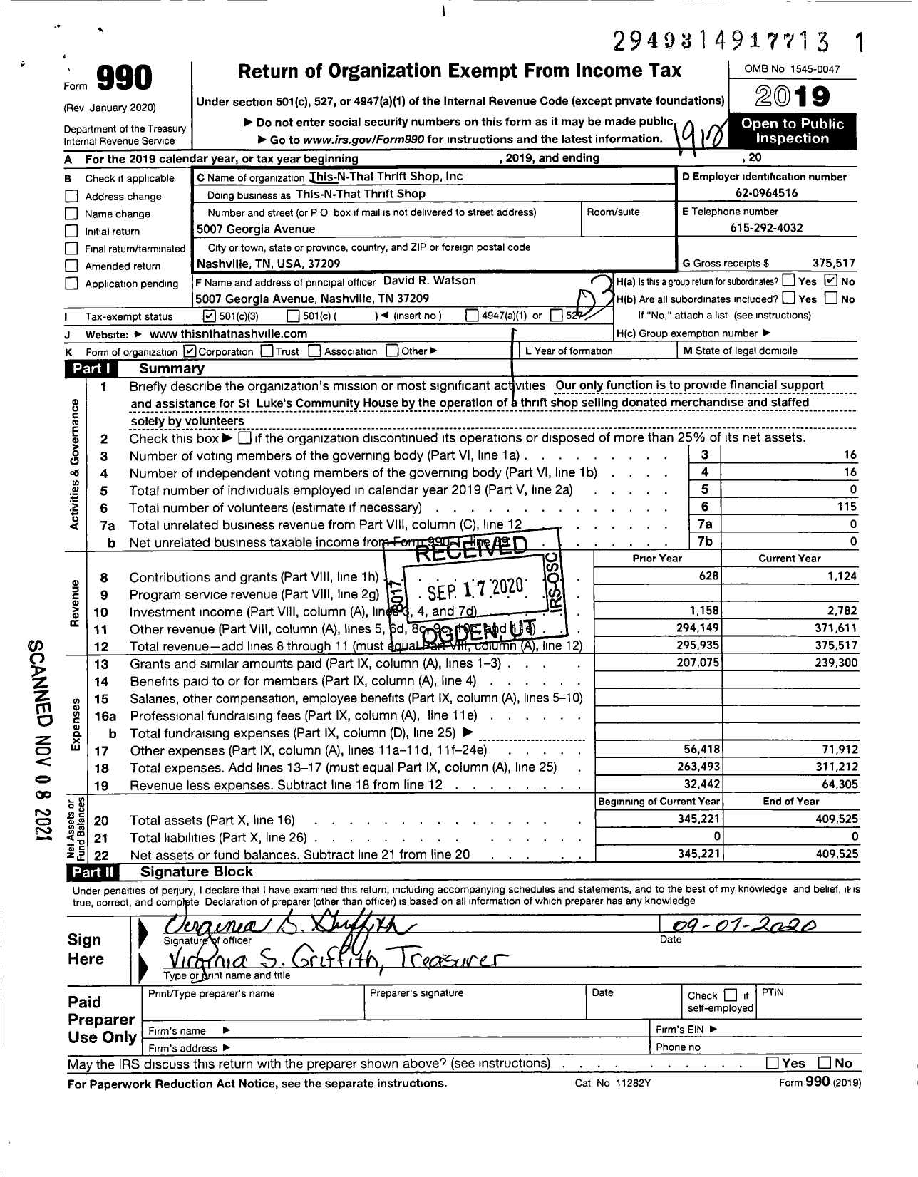 Image of first page of 2019 Form 990 for This-N-That Thrift Shop