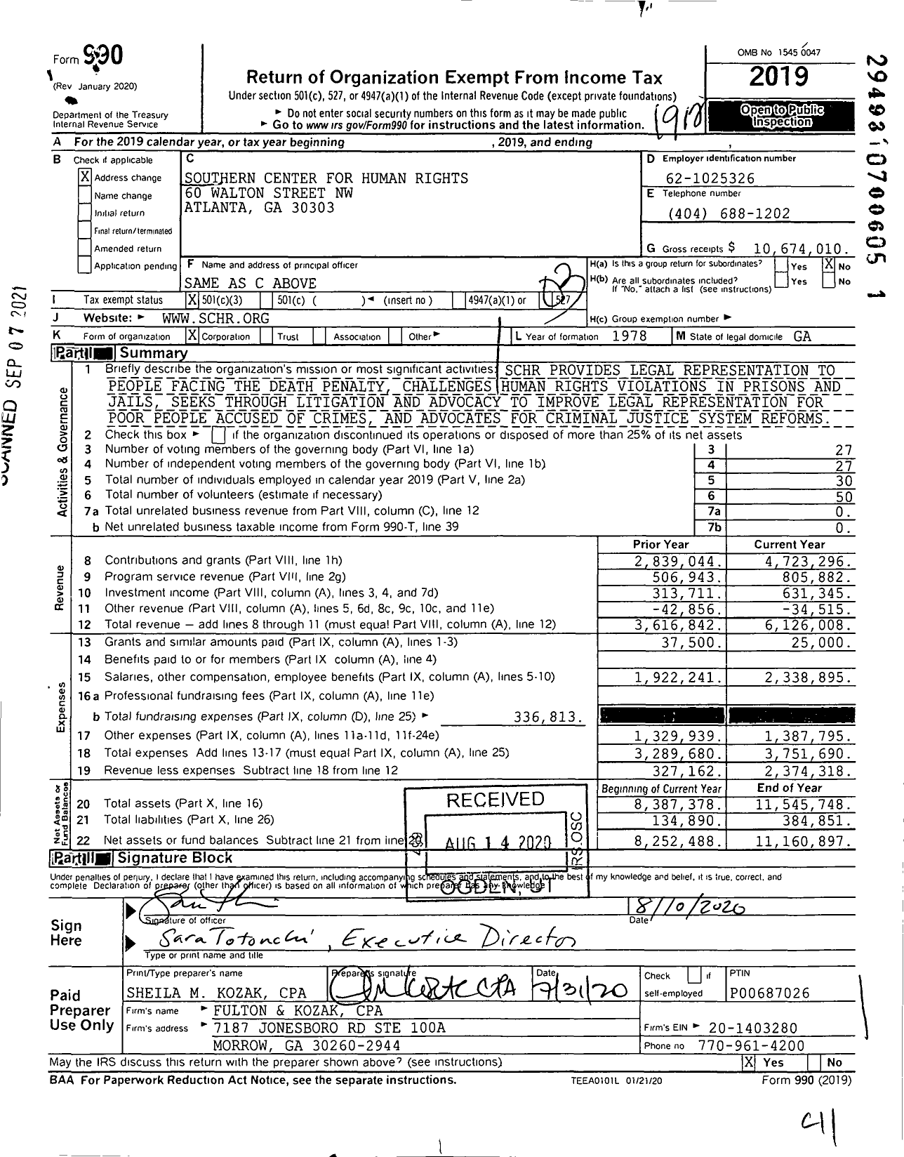 Image of first page of 2019 Form 990 for Southern Center for Human Rights