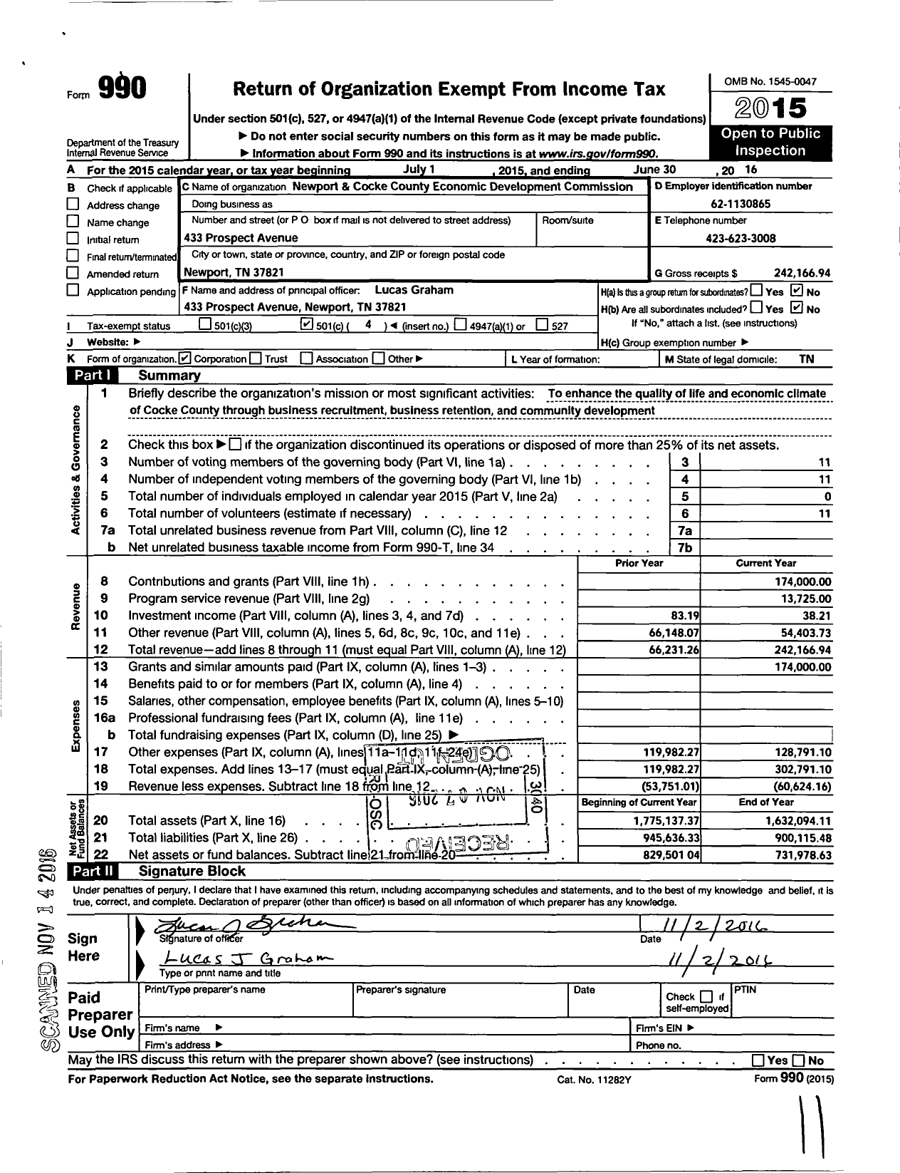 Image of first page of 2015 Form 990O for Newport and Cocke County Economic Development Commission