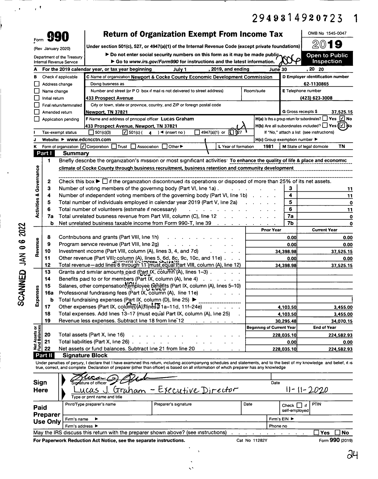 Image of first page of 2019 Form 990O for Newport and Cocke County Economic Development Commission