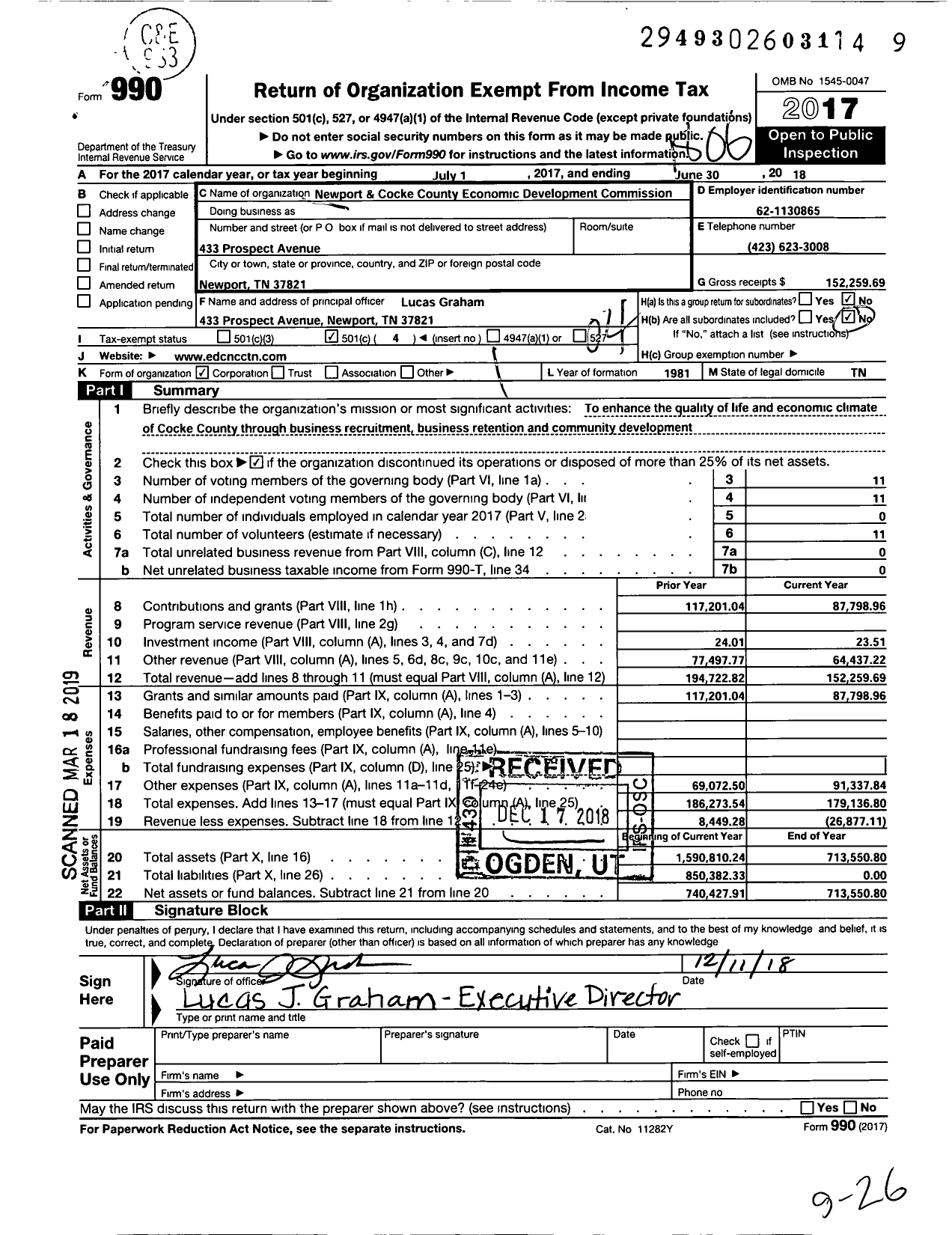 Image of first page of 2017 Form 990O for Newport and Cocke County Economic Development Commission