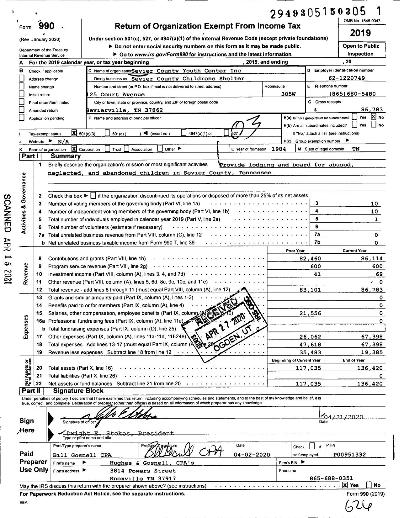 Image of first page of 2019 Form 990 for Womens Recovery Home