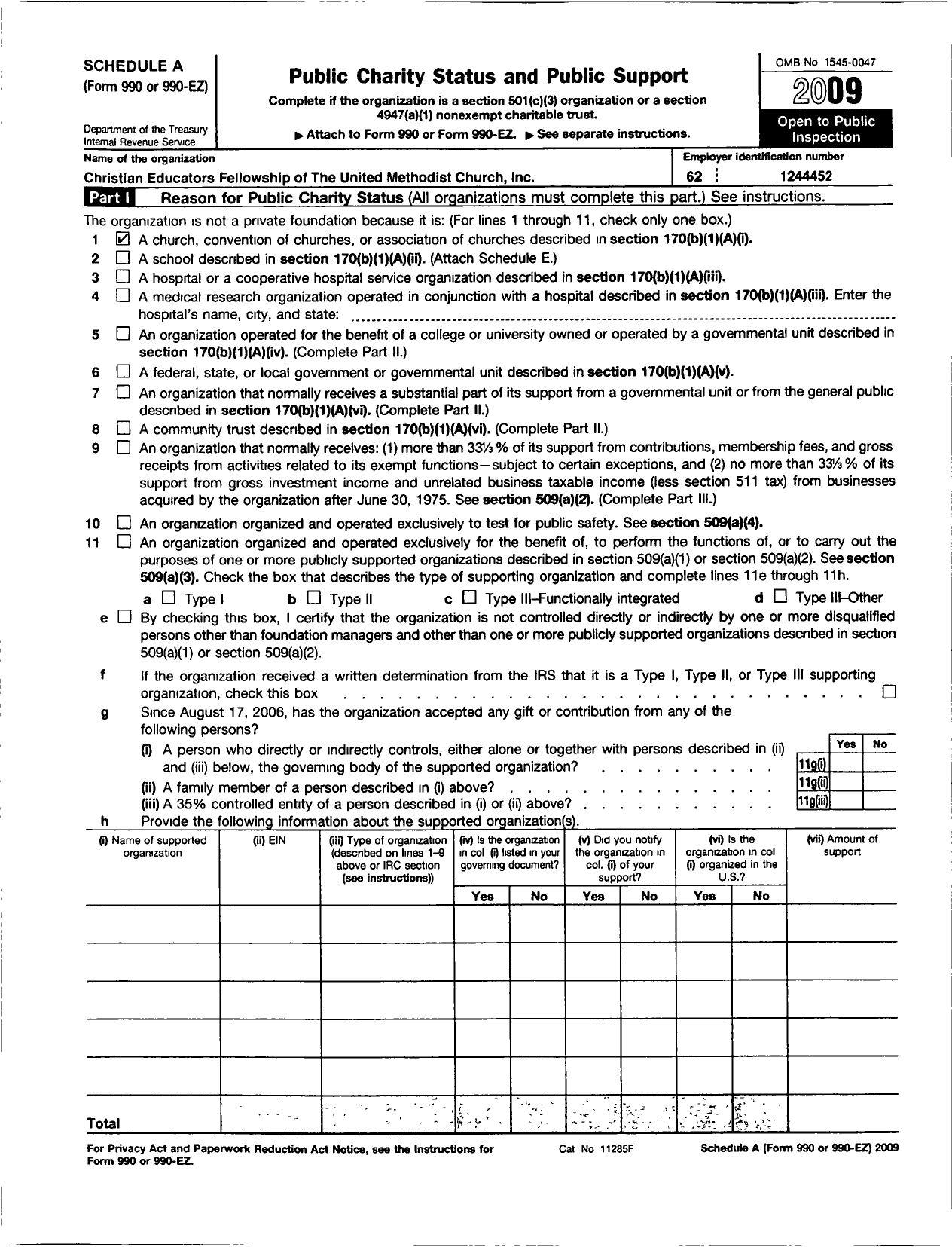 Image of first page of 2009 Form 990ER for Christian Educators Fellowship of the United Methodist Church