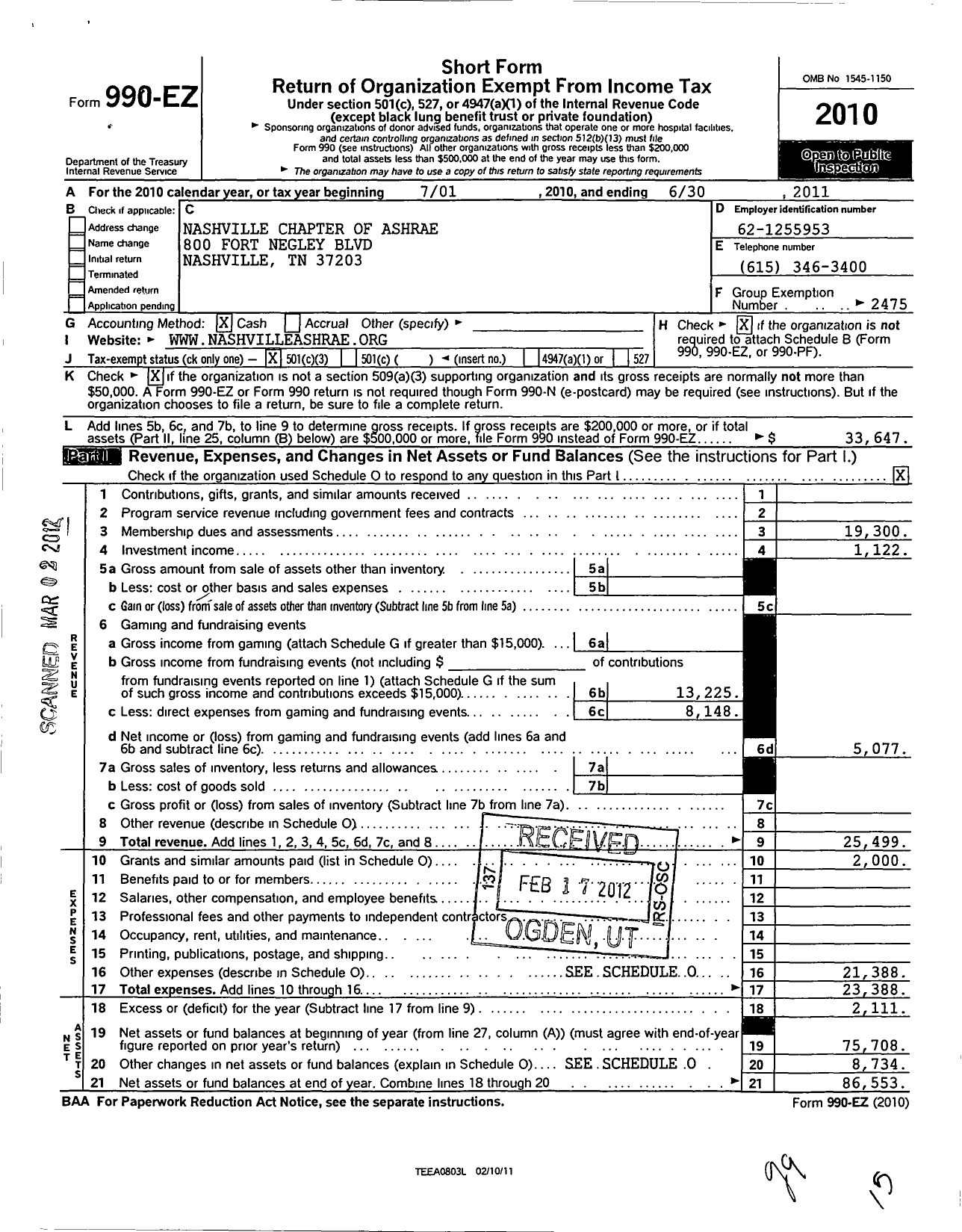 Image of first page of 2010 Form 990EZ for American Society of Heating Refrigerating and A-C Engineers / Nashville