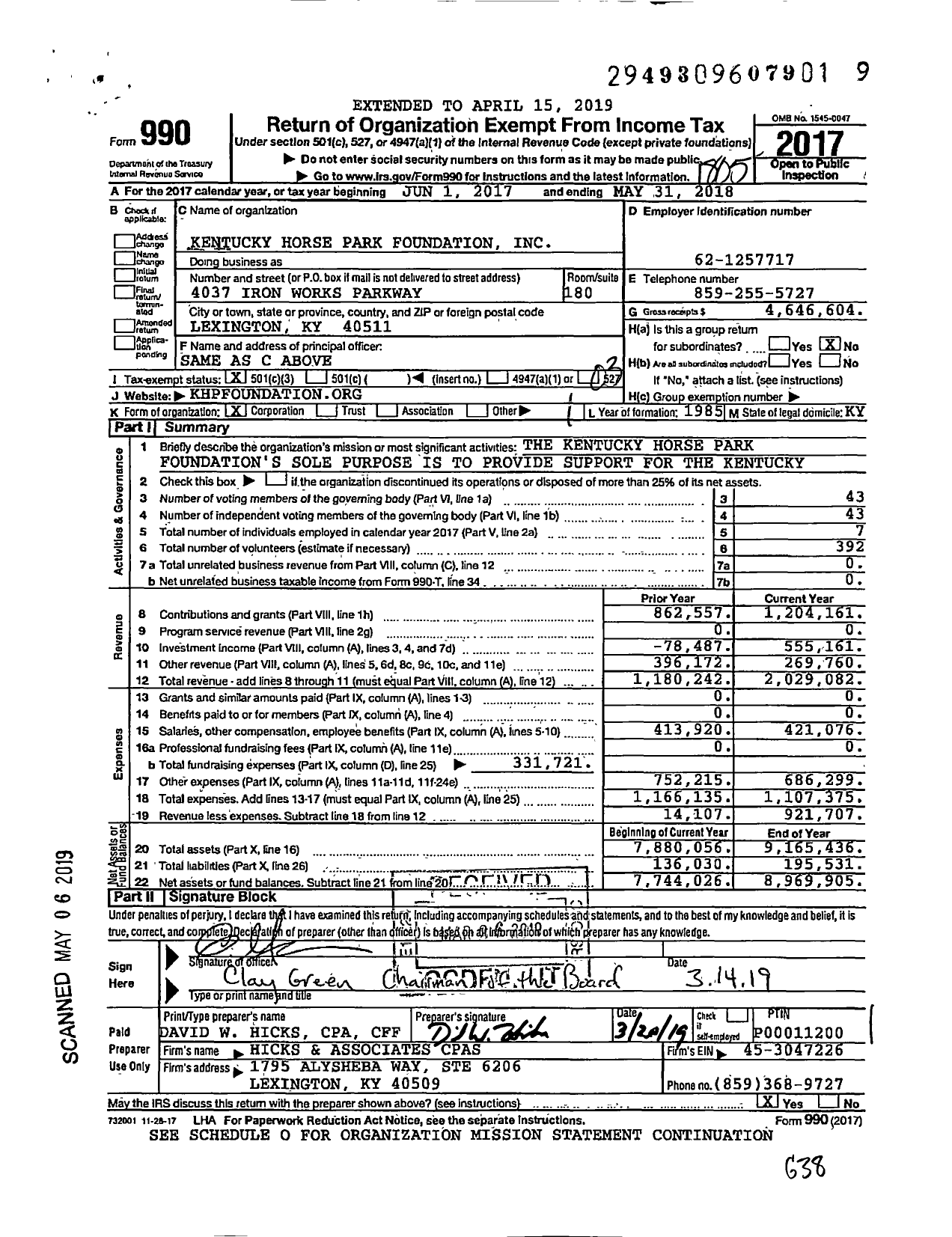 Image of first page of 2017 Form 990 for Kentucky Horse Park Foundation