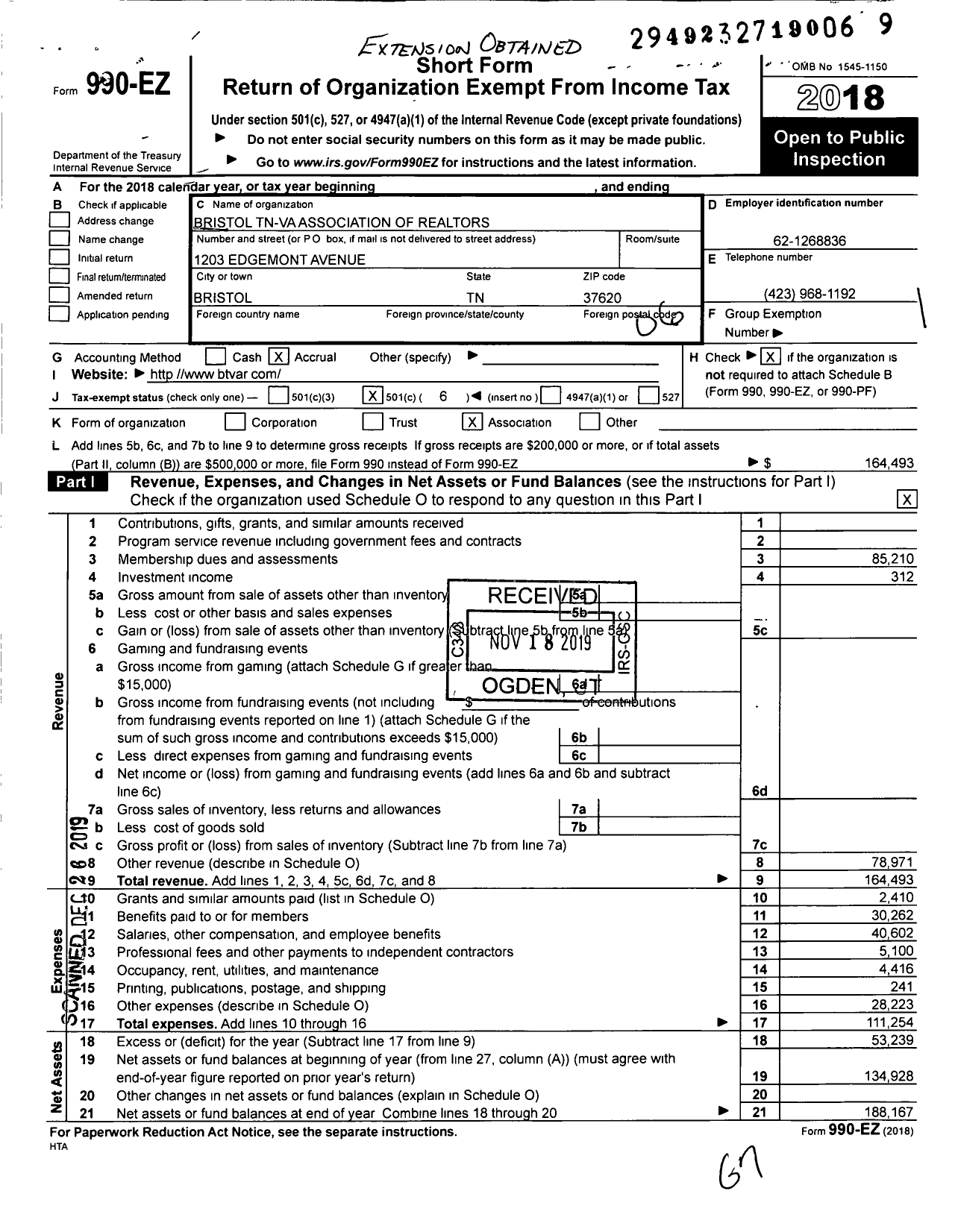 Image of first page of 2018 Form 990EO for Bristol Tn-Va Association of Realtors