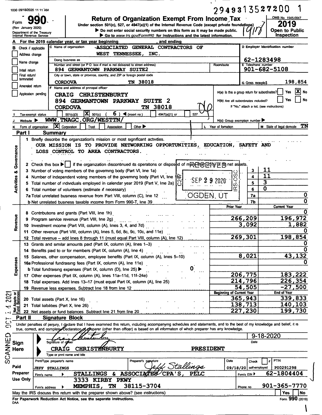 Image of first page of 2019 Form 990O for Associated General Contractors of West Tennessee