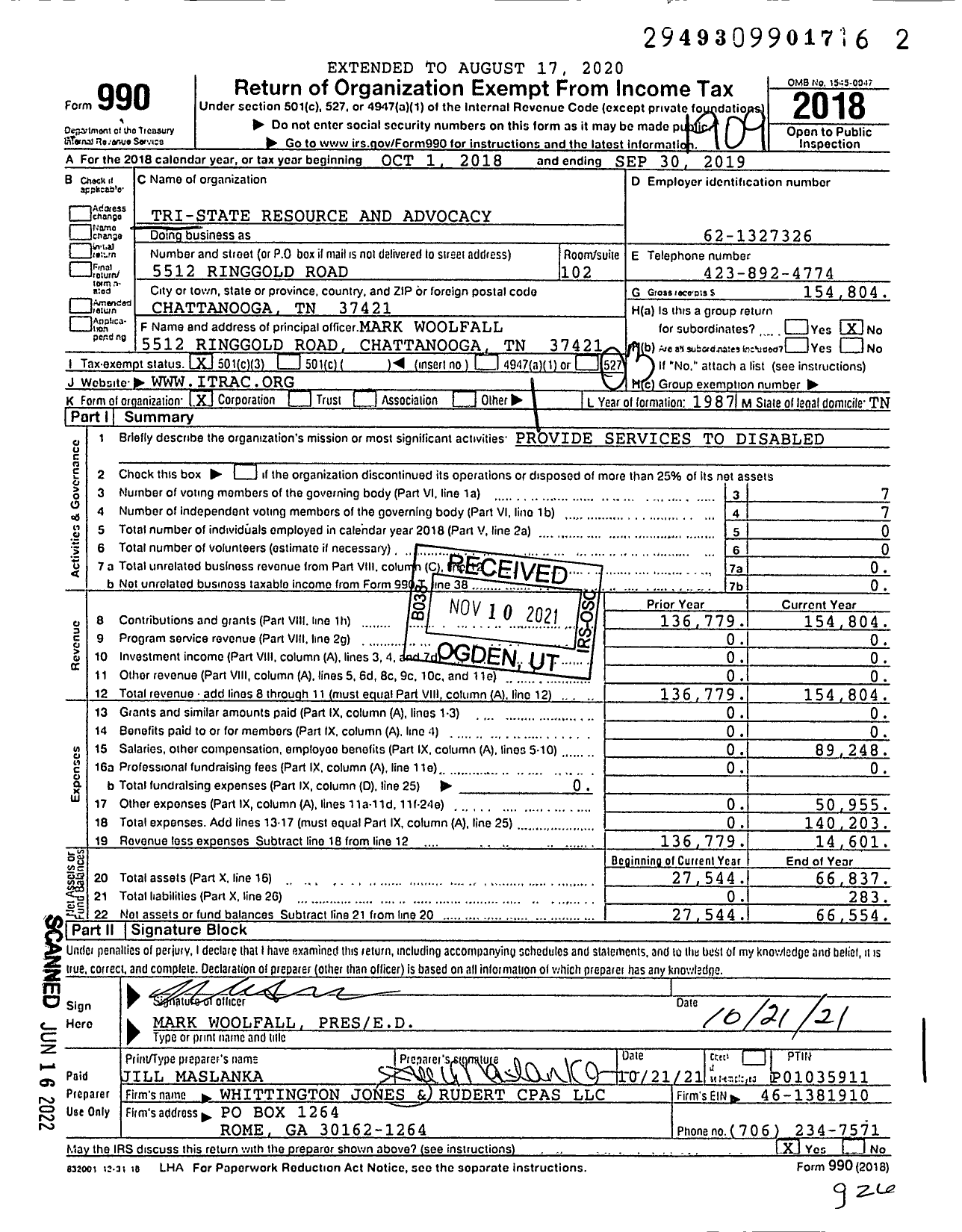 Image of first page of 2018 Form 990 for The Tri-State Resource and Advocacy Corporation