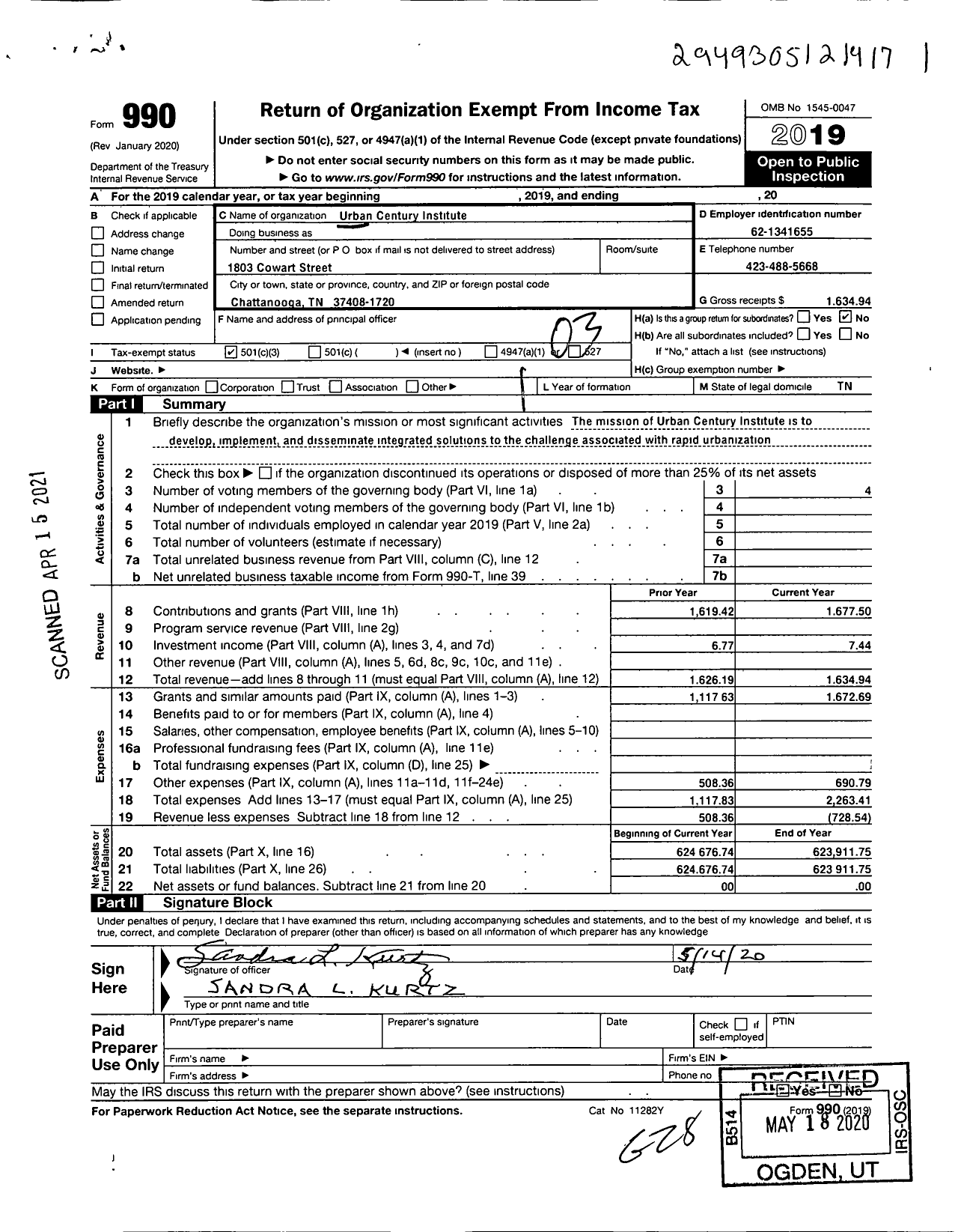 Image of first page of 2019 Form 990 for Urban Century Institute