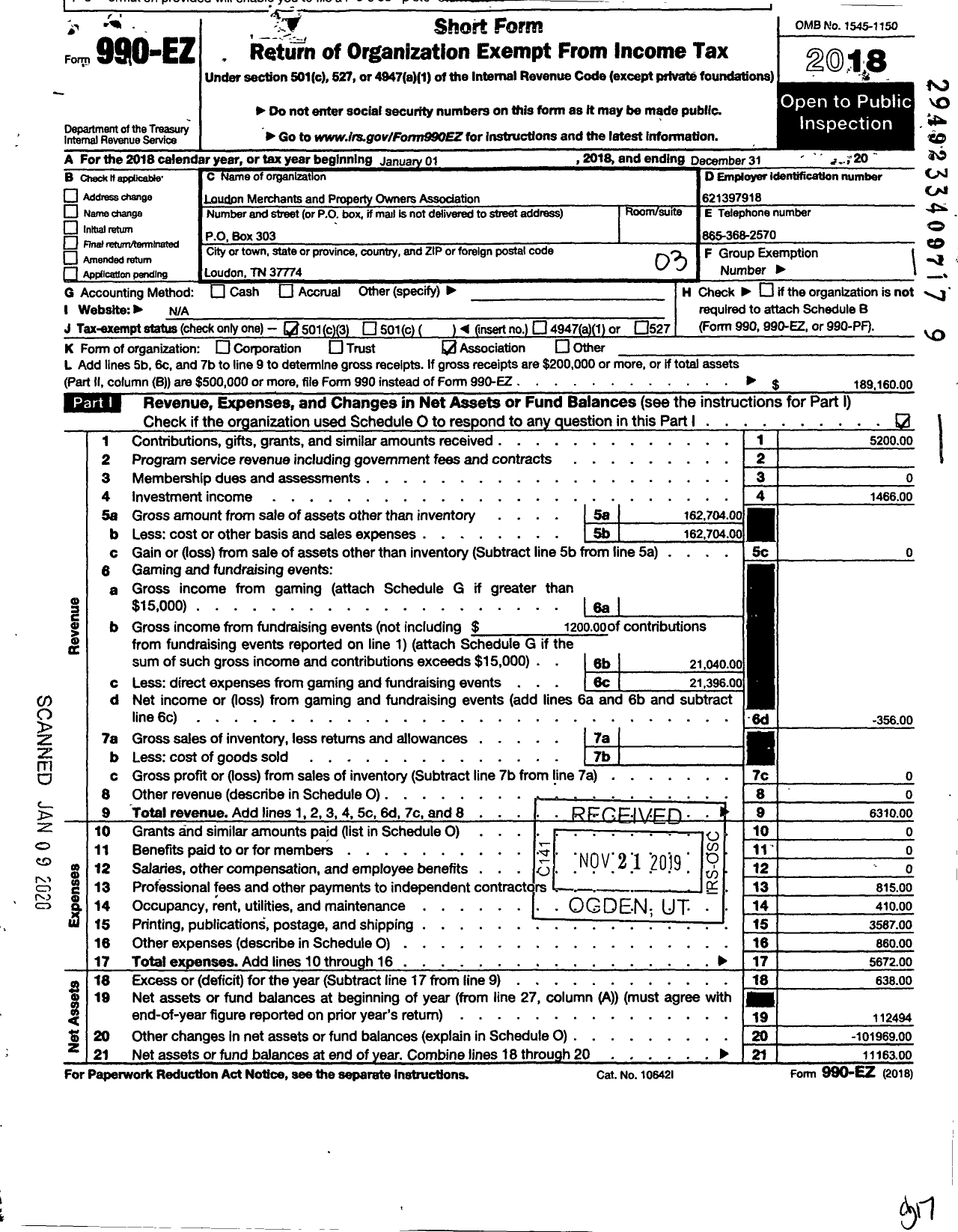 Image of first page of 2018 Form 990EZ for Loudon Merchants and Property Association