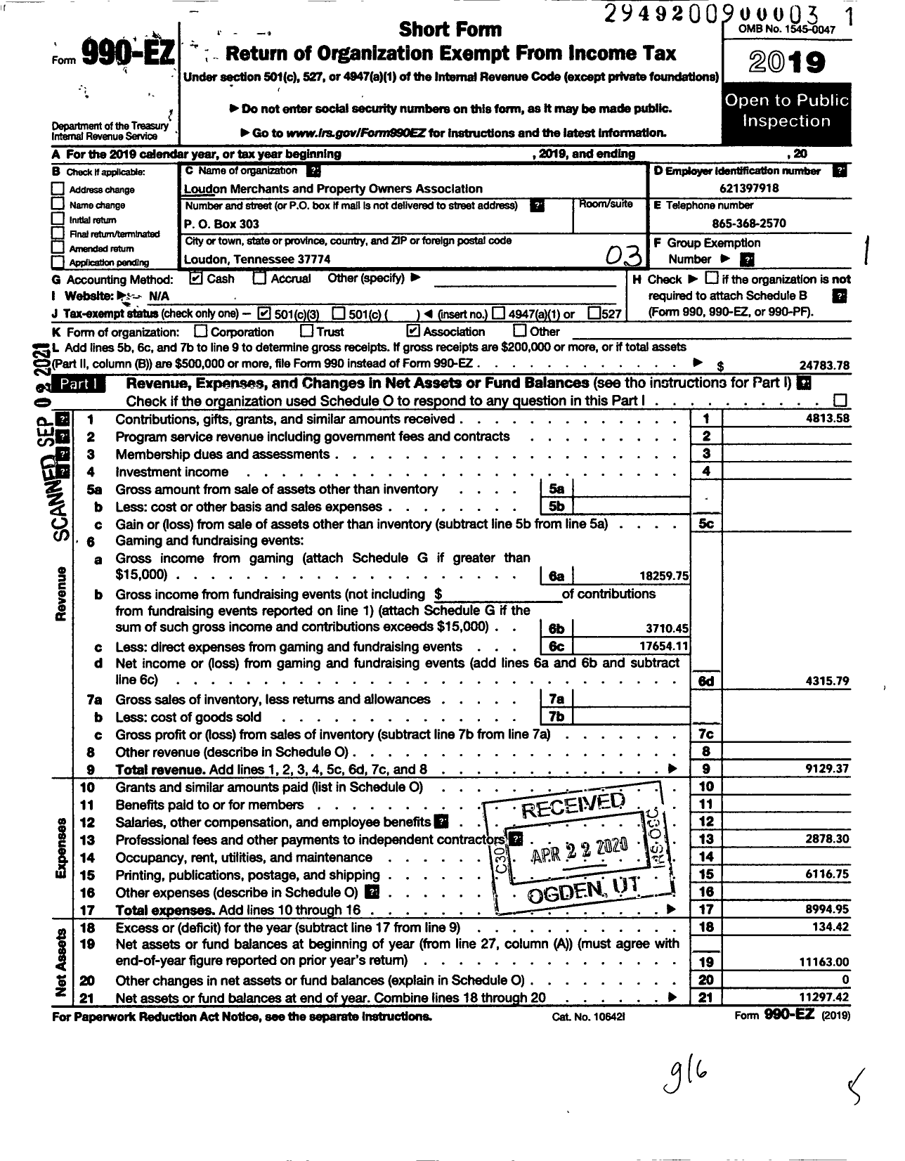 Image of first page of 2019 Form 990EZ for Loudon Merchants and Property Association