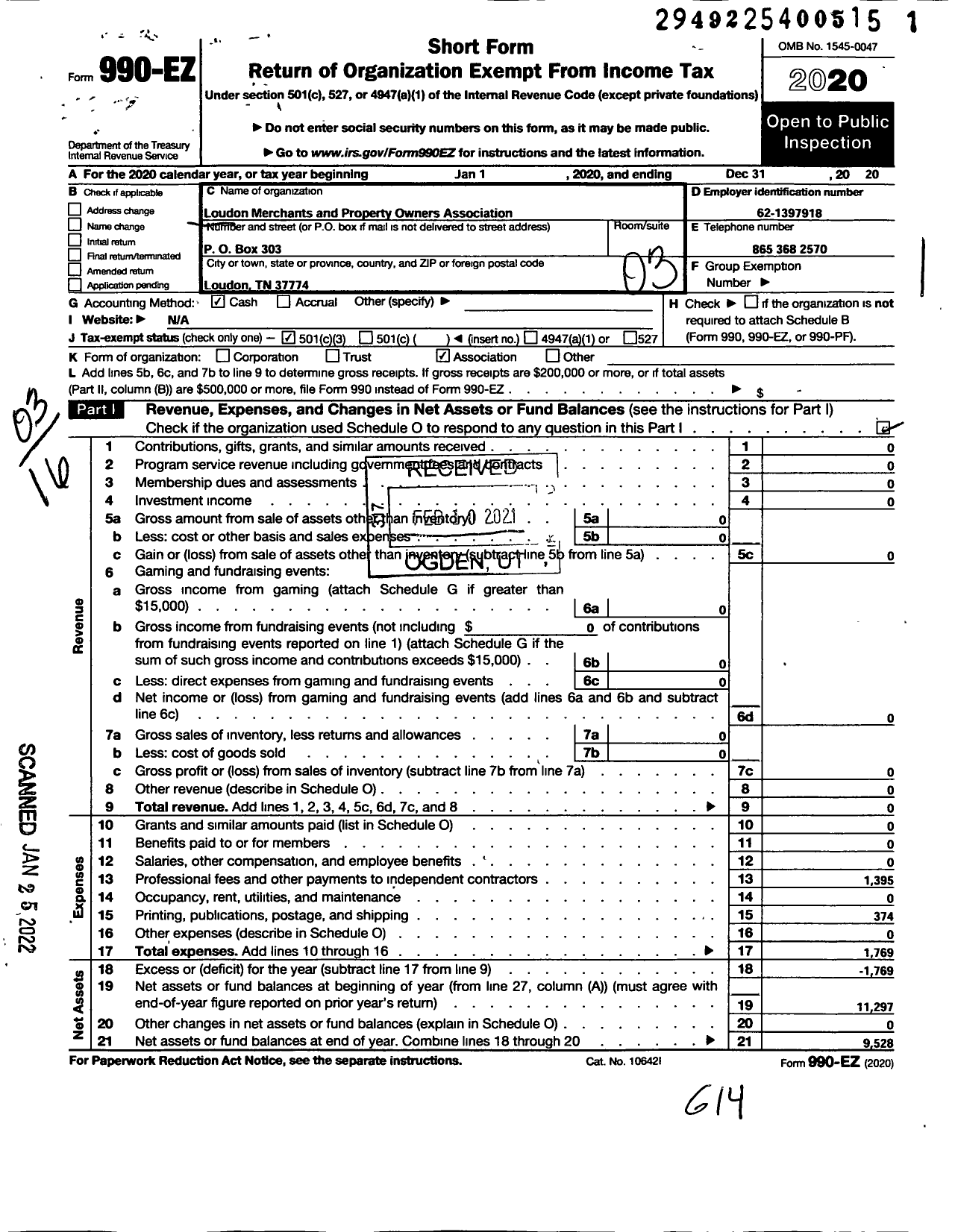 Image of first page of 2020 Form 990EZ for Loudon Merchants and Property Association