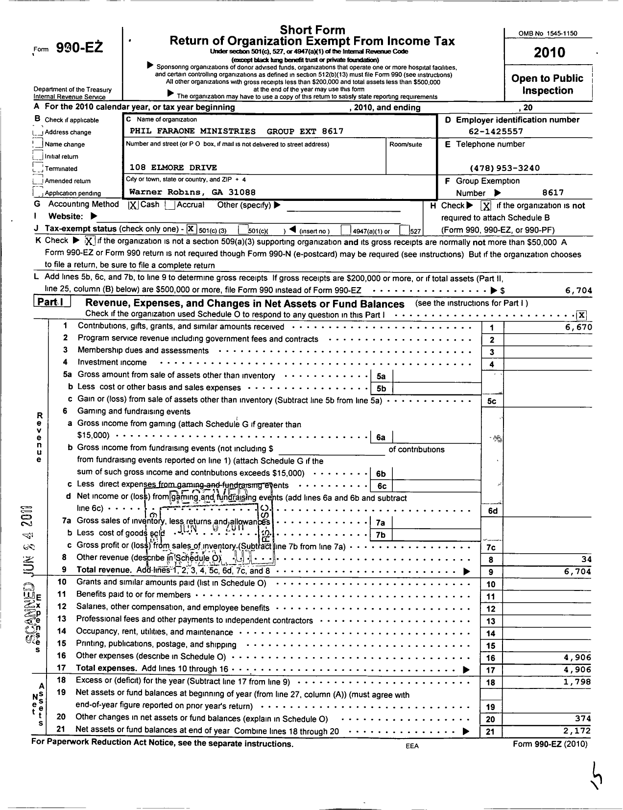 Image of first page of 2010 Form 990EZ for Missionary Church International