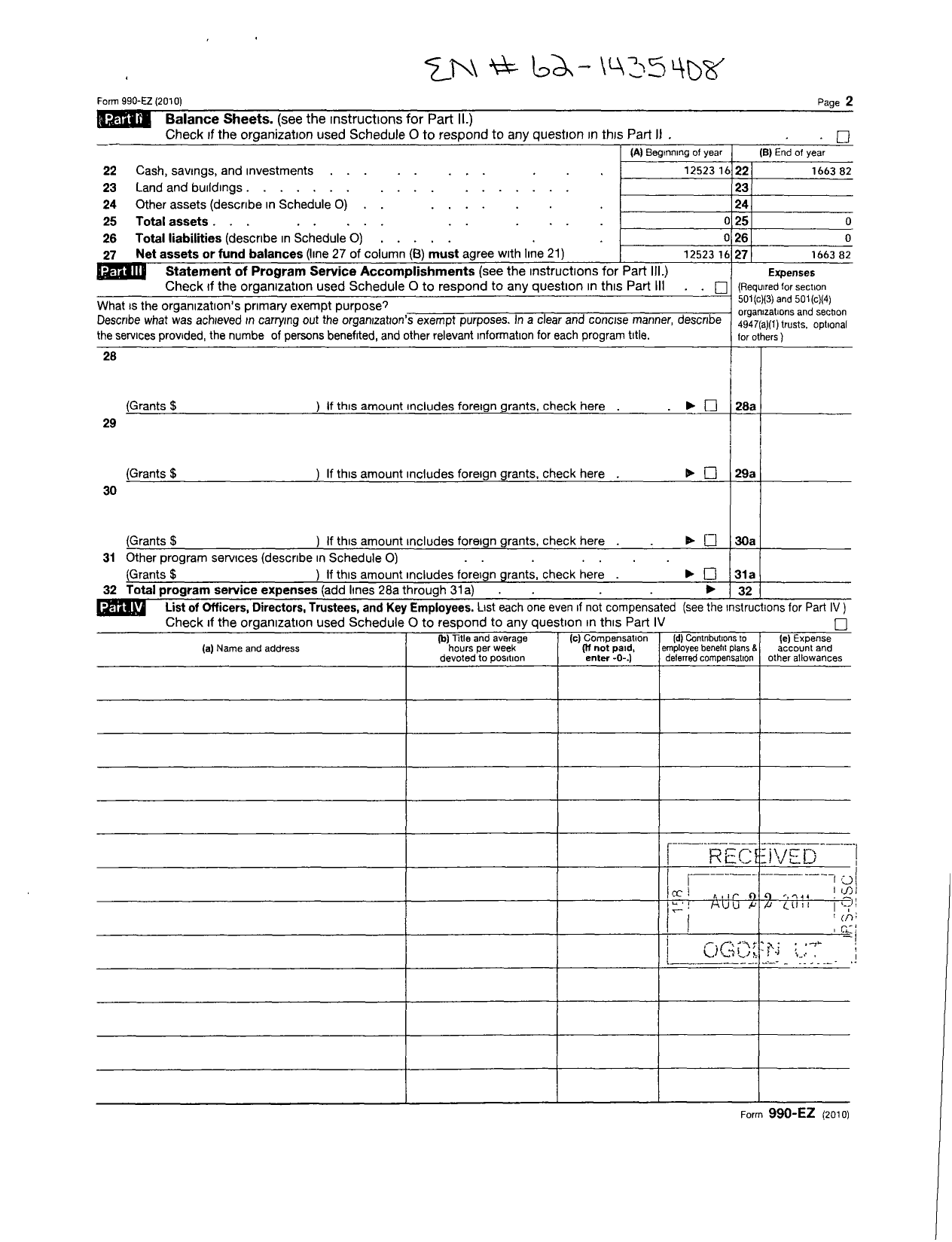 Image of first page of 2010 Form 990ER for Colonial Heights Rebels Baseball