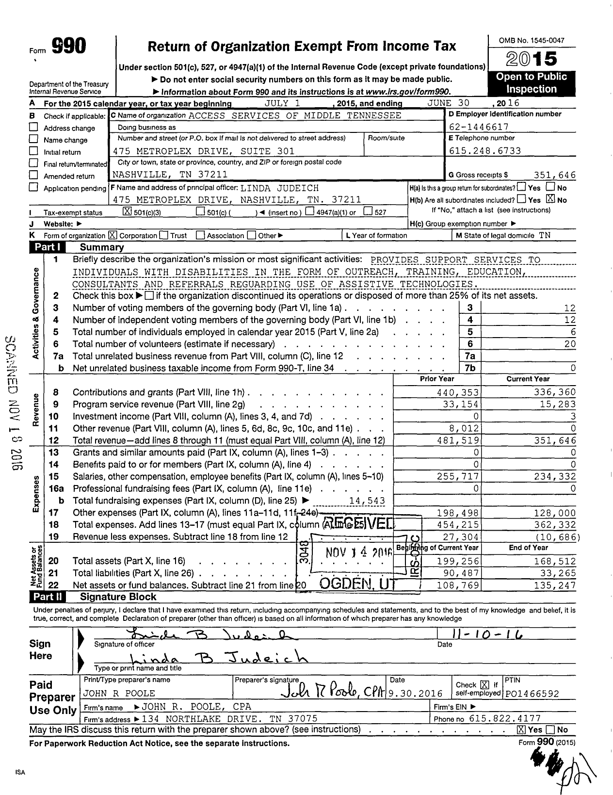 Image of first page of 2015 Form 990 for Technology Access Center