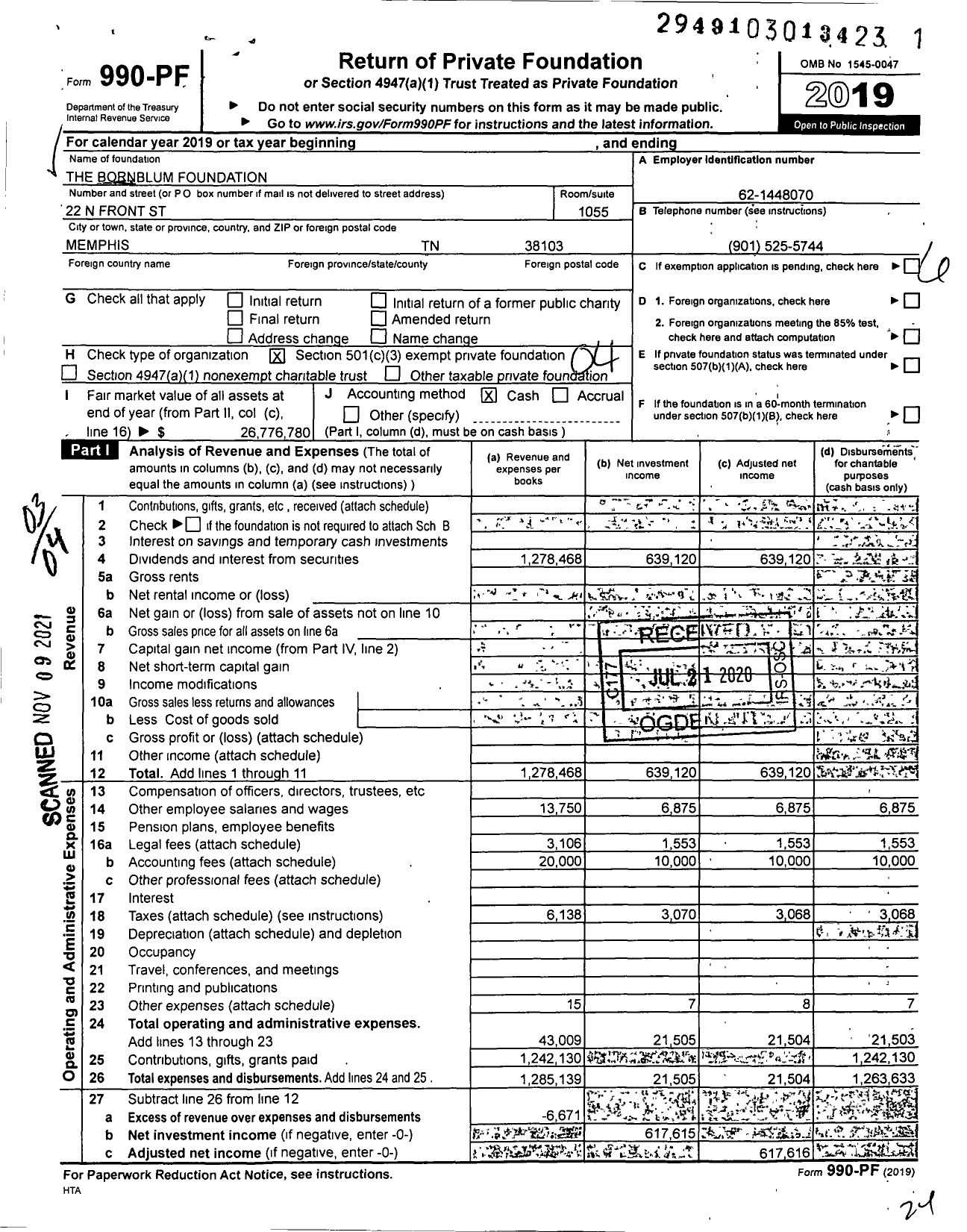 Image of first page of 2019 Form 990PF for Bornblum Jewish Community School