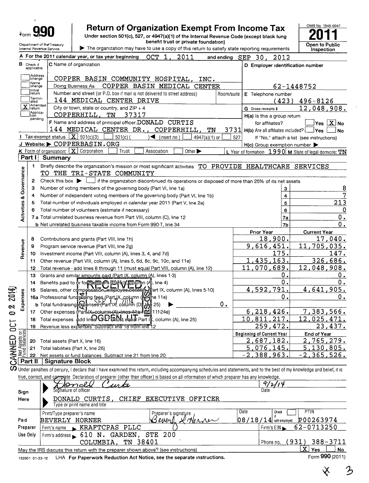 Image of first page of 2011 Form 990 for Copper Basin Medical Center