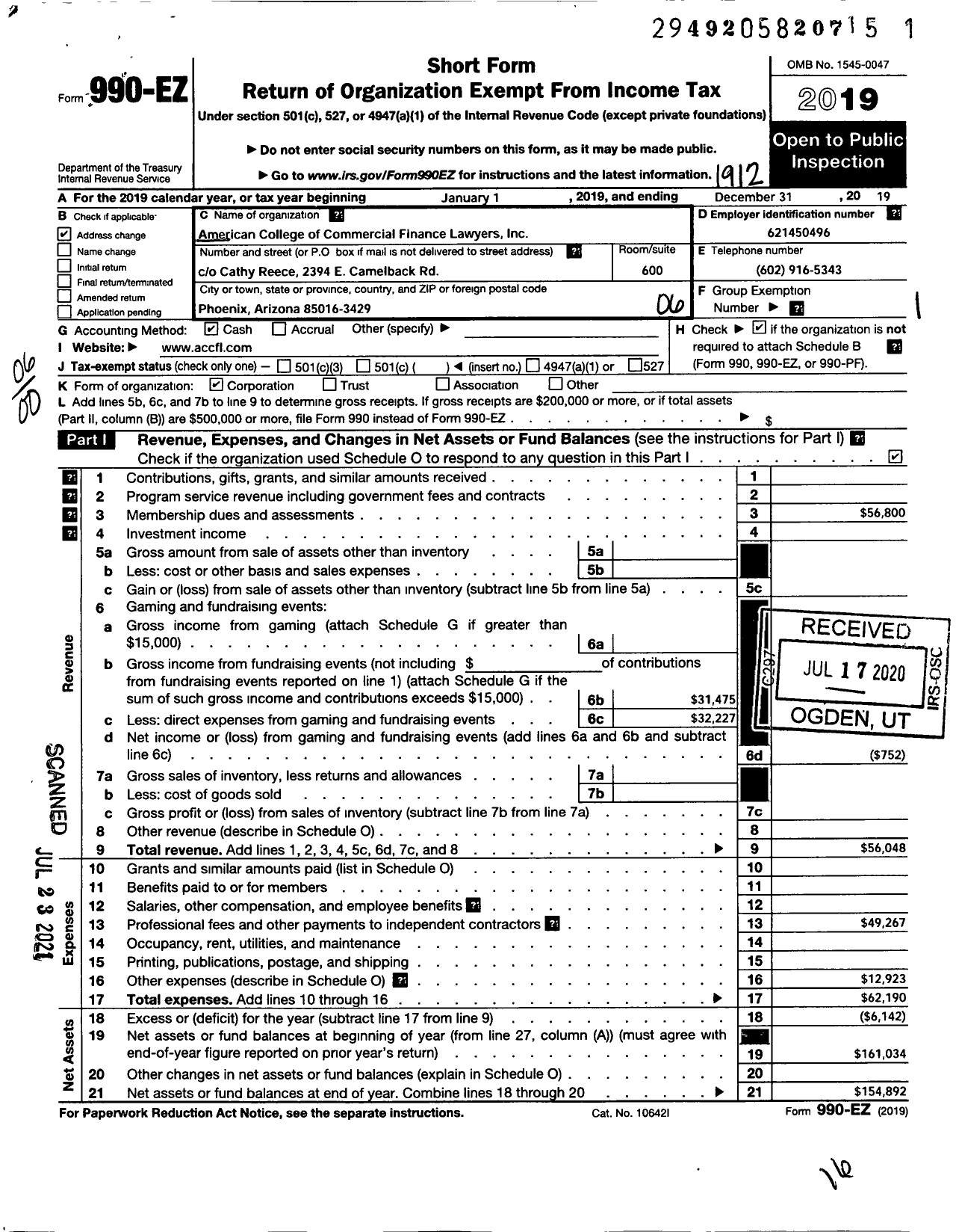 Image of first page of 2019 Form 990EO for American College of Commercial Finance Lawyers