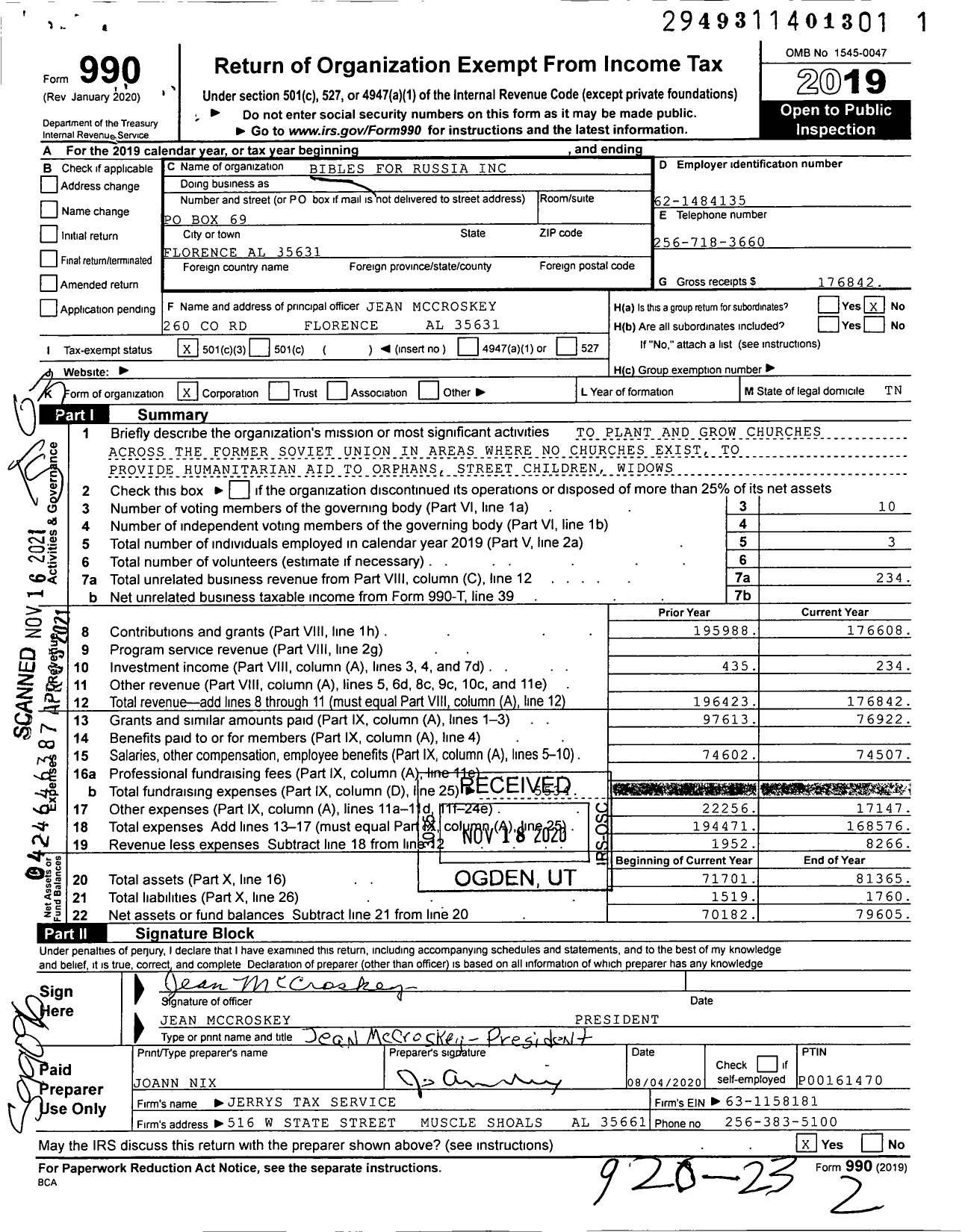 Image of first page of 2019 Form 990 for Bibles for Russia