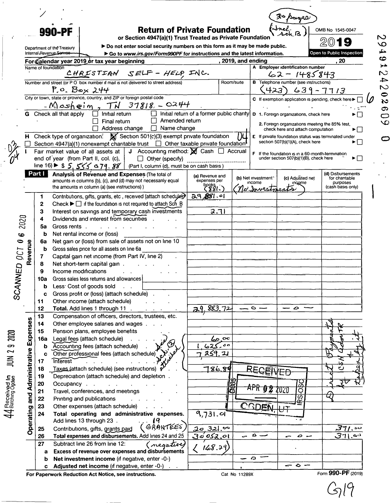 Image of first page of 2019 Form 990PR for Christian Self-Help