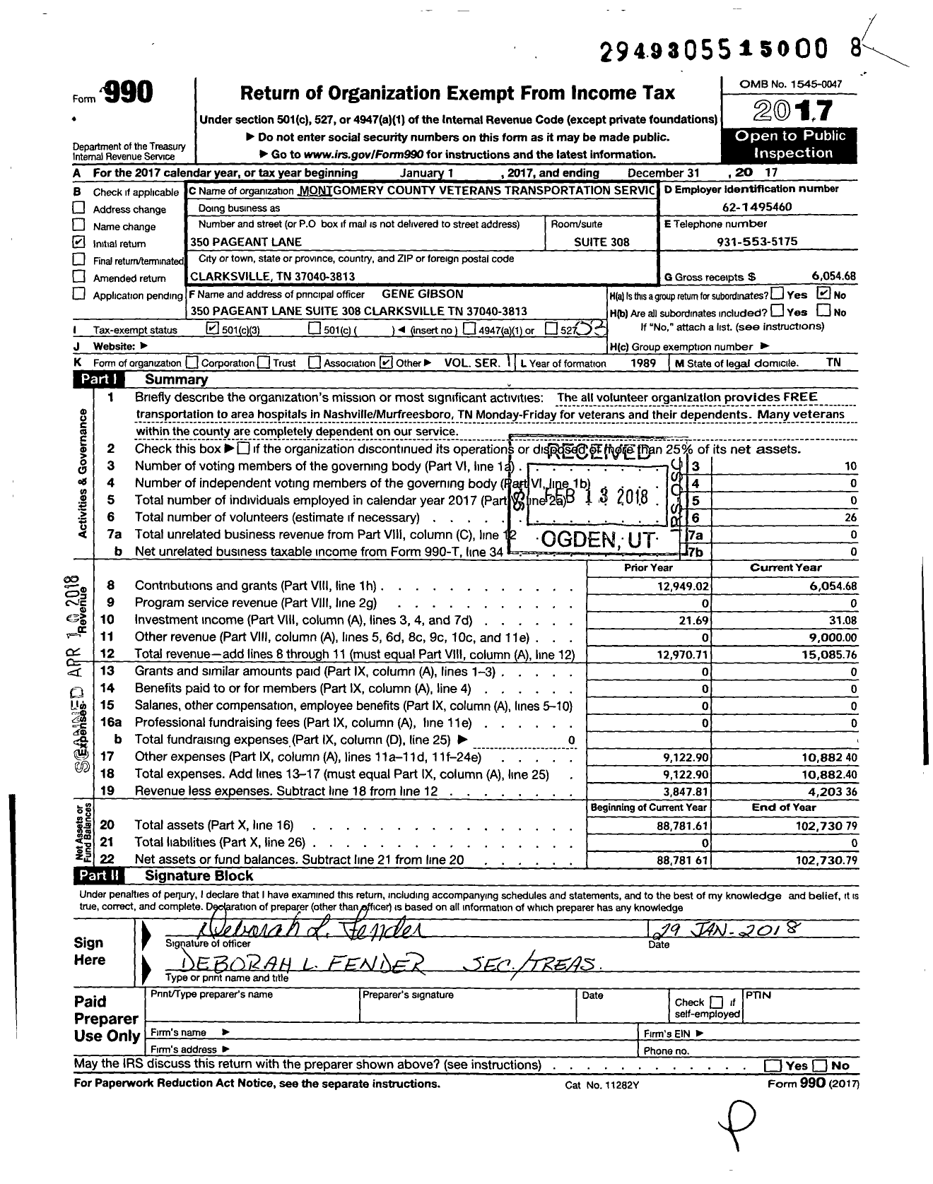 Image of first page of 2017 Form 990 for Montgomery County Veterans Transportation Service
