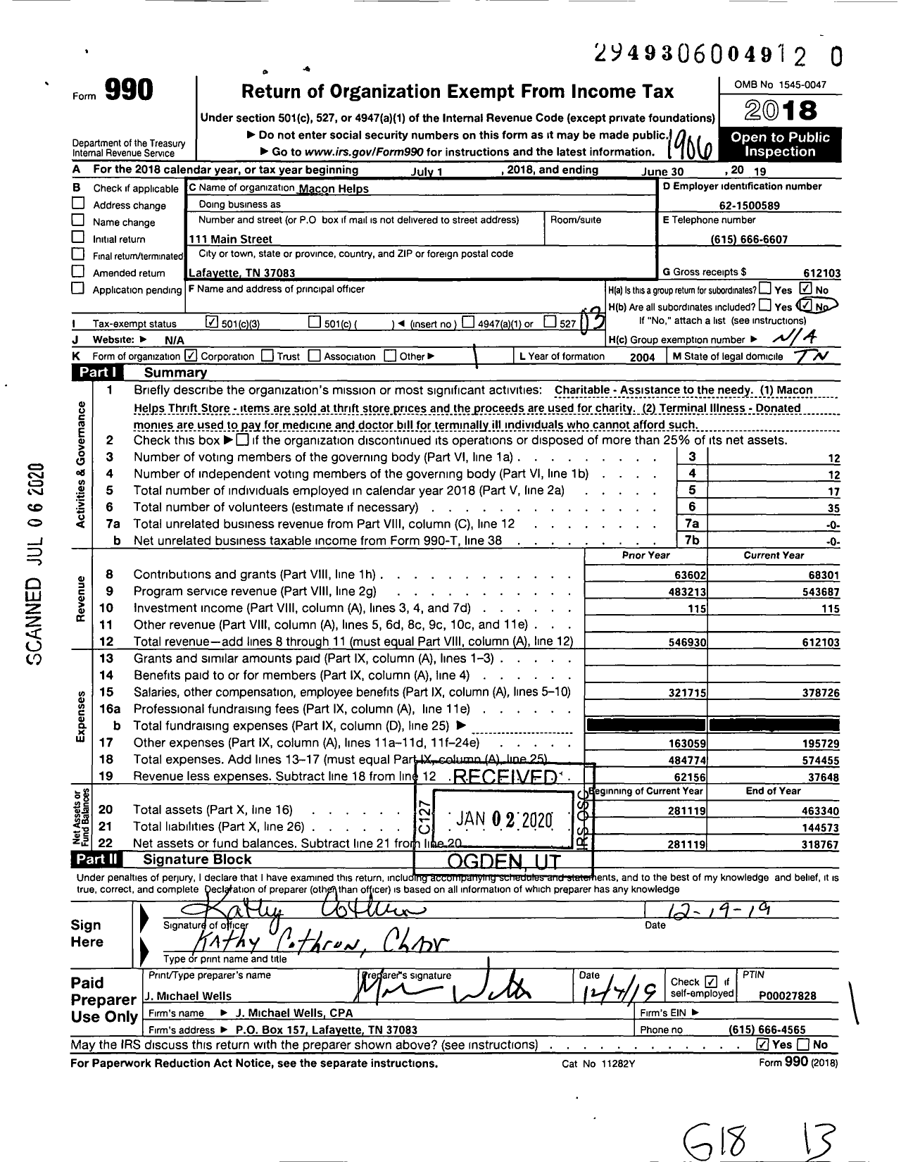 Image of first page of 2018 Form 990 for Macon Helps