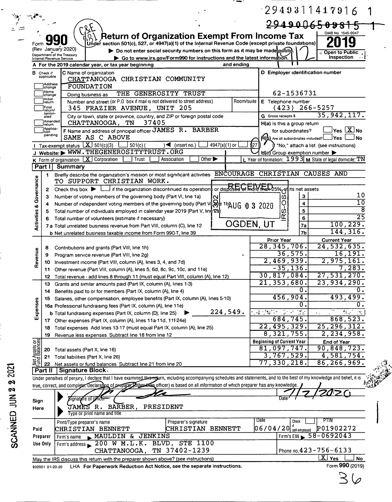 Image of first page of 2019 Form 990 for The Generosity Trust