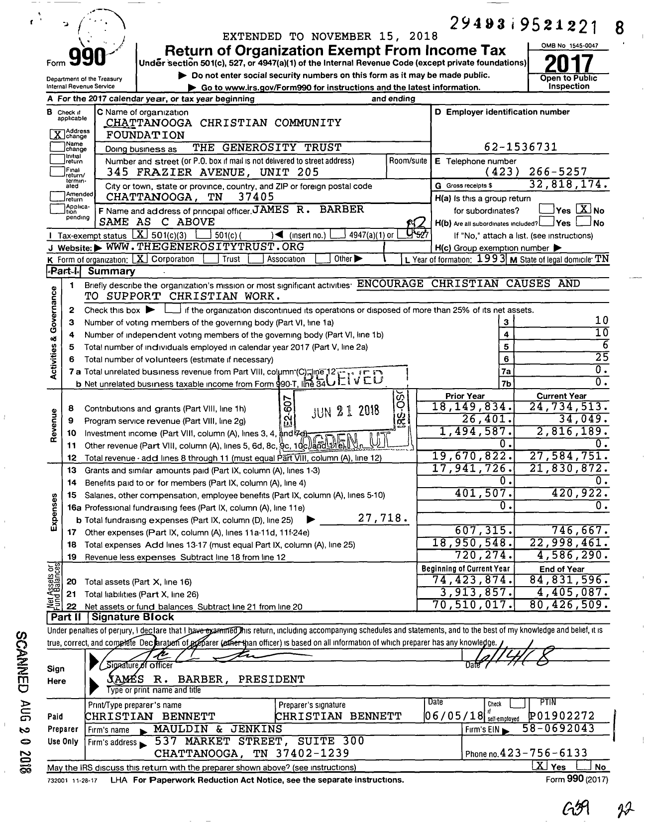 Image of first page of 2017 Form 990 for The Generosity Trust