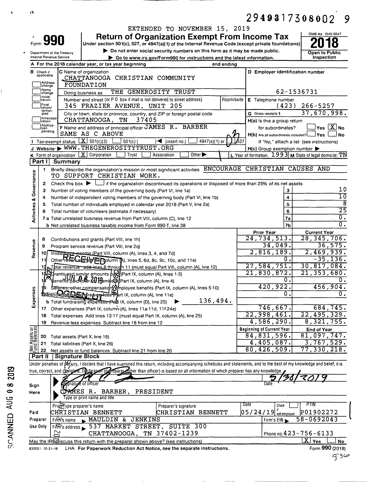 Image of first page of 2018 Form 990 for The Generosity Trust