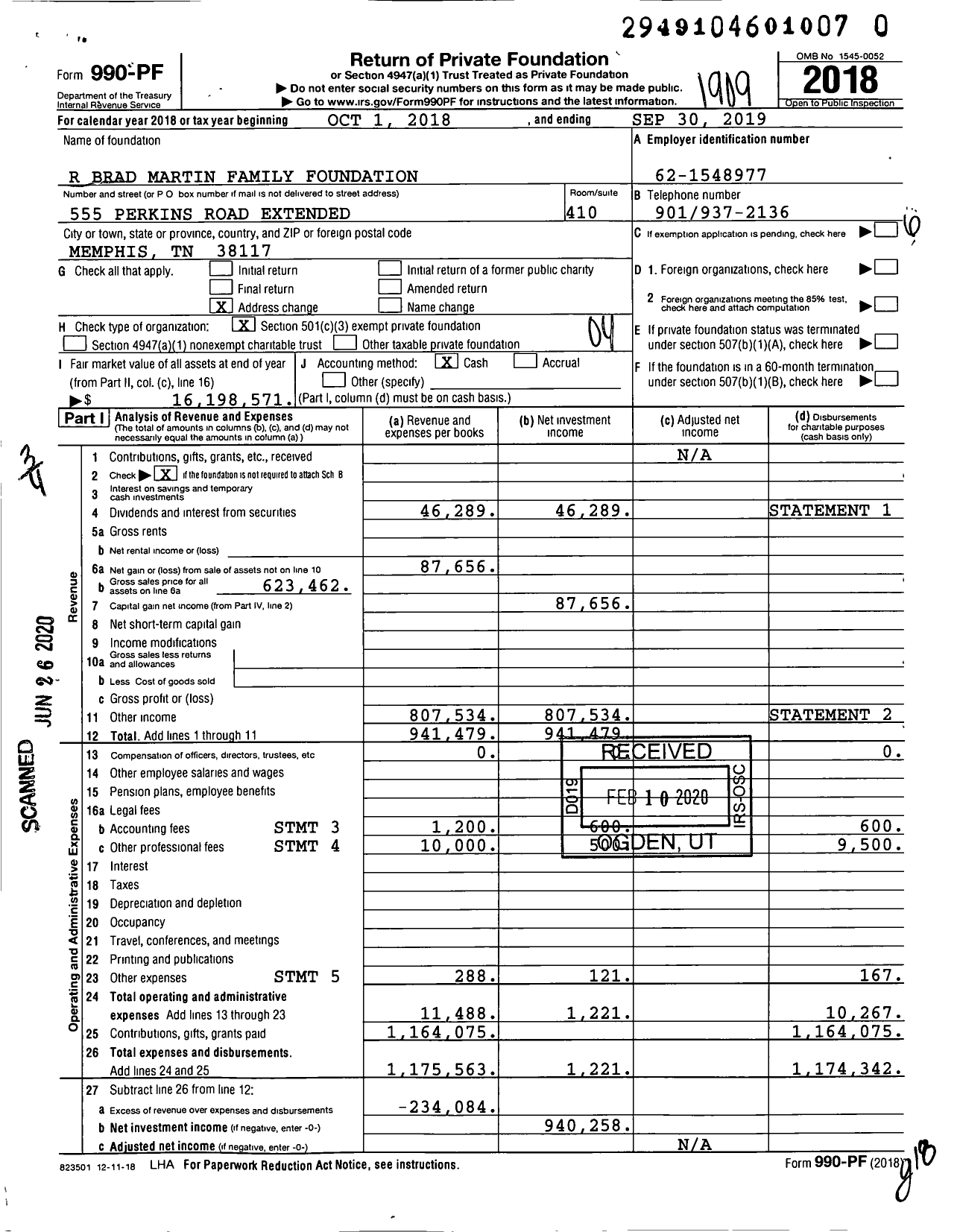 Image of first page of 2018 Form 990PR for R Brad Martin Family Foundation