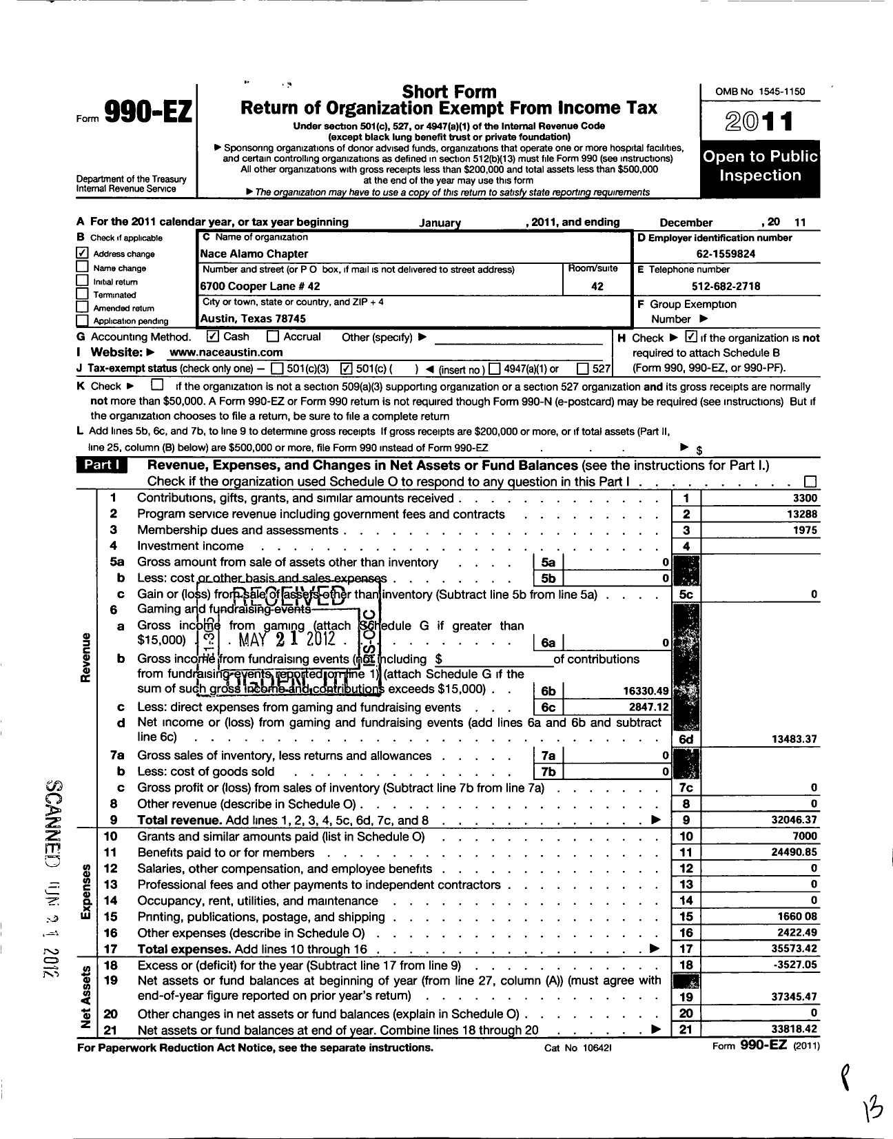 Image of first page of 2011 Form 990EO for National Association for Catering and Events / Austin Chapter