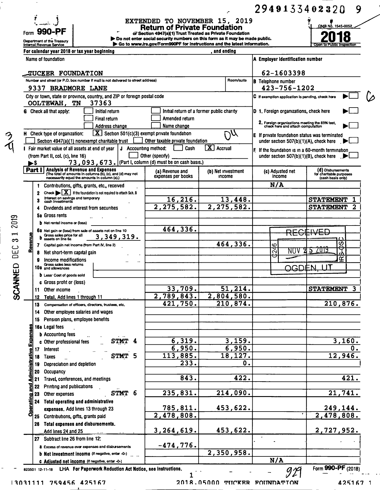 Image of first page of 2018 Form 990PF for Tucker Foundation