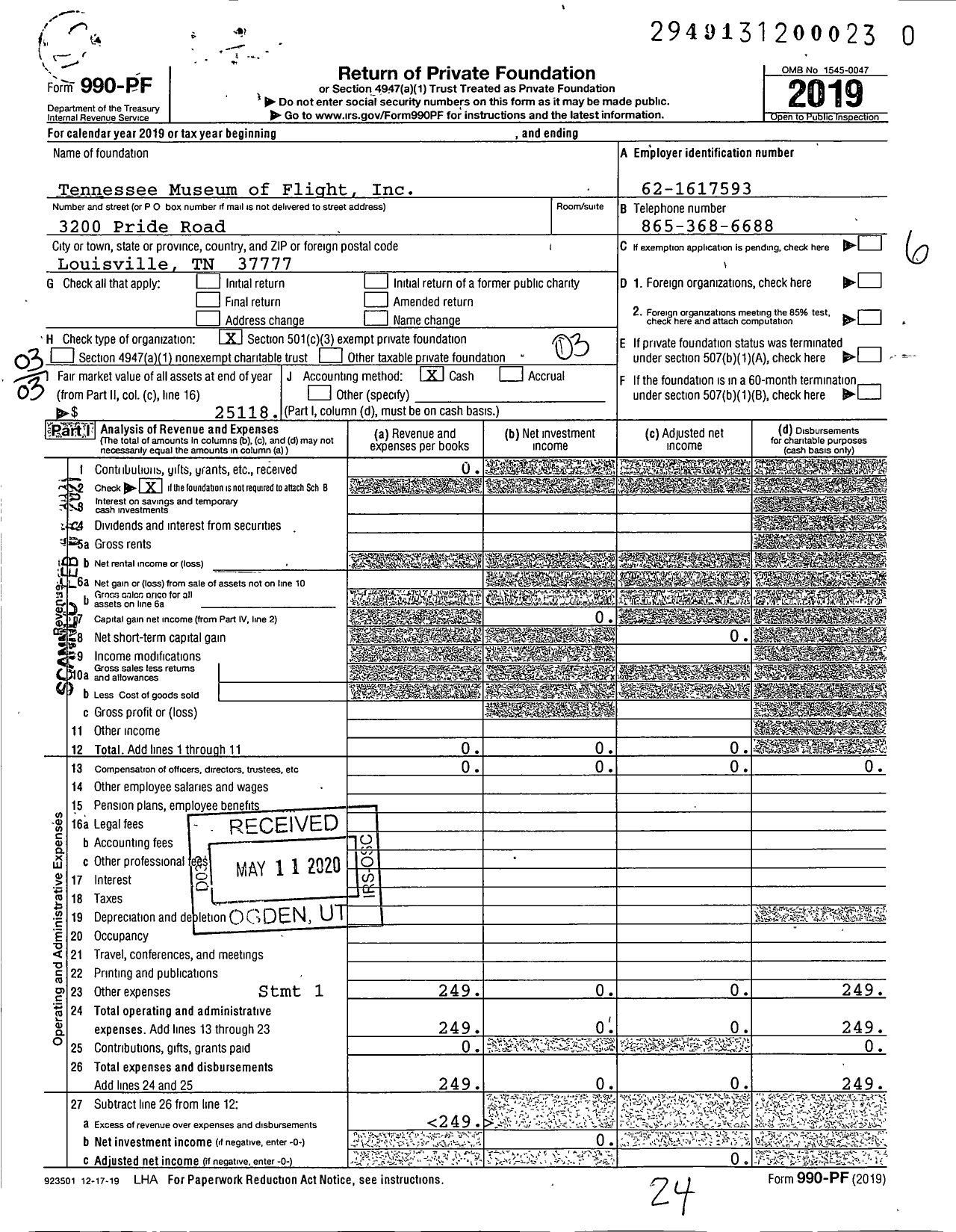 Image of first page of 2019 Form 990PF for Perseid Foundation