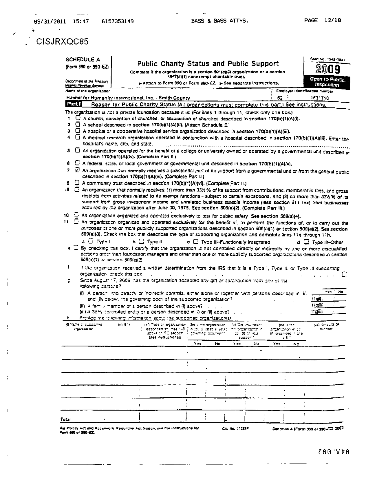 Image of first page of 2009 Form 990ER for Habitat for Humanity - Smith County