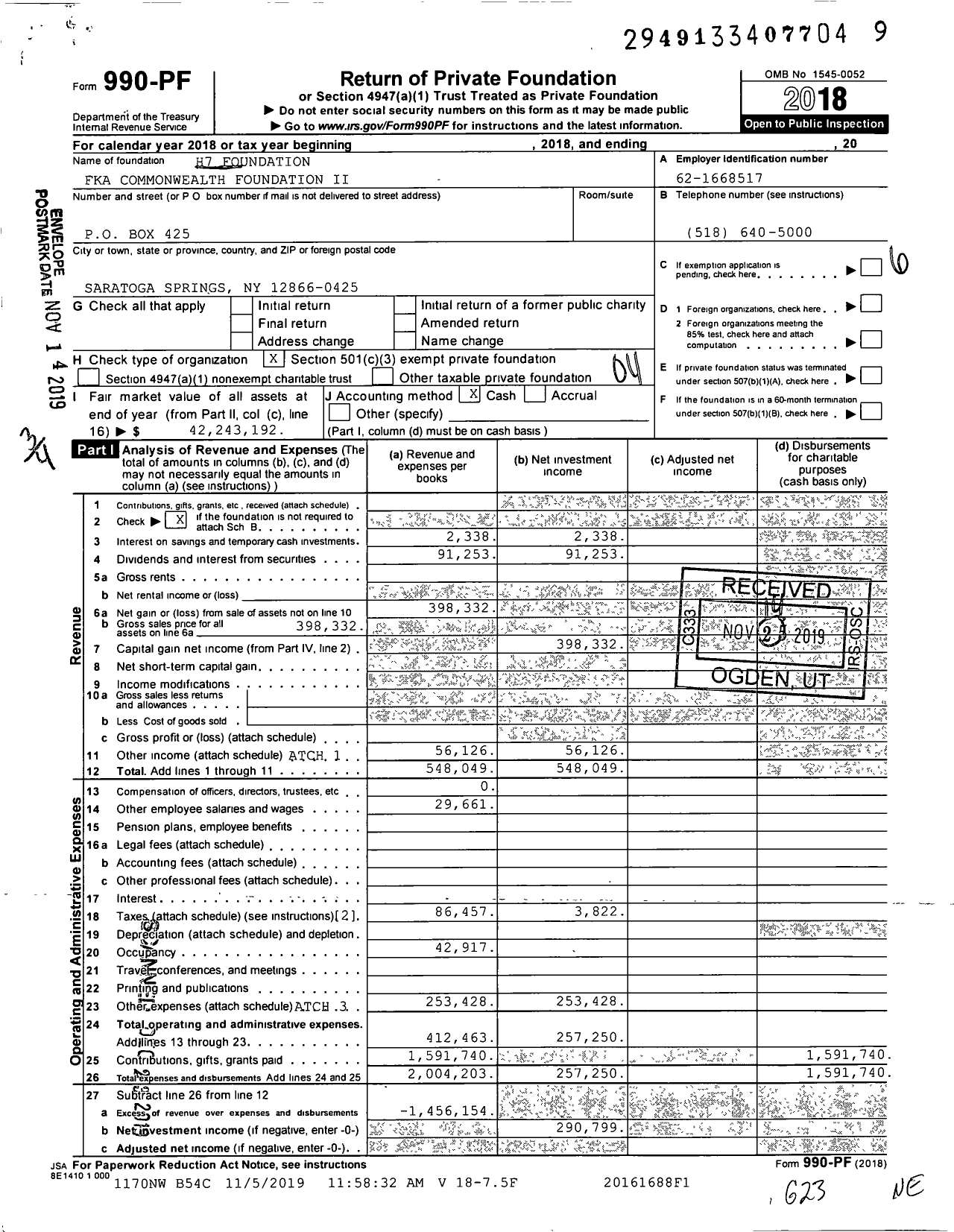 Image of first page of 2018 Form 990PF for H7 Foundation