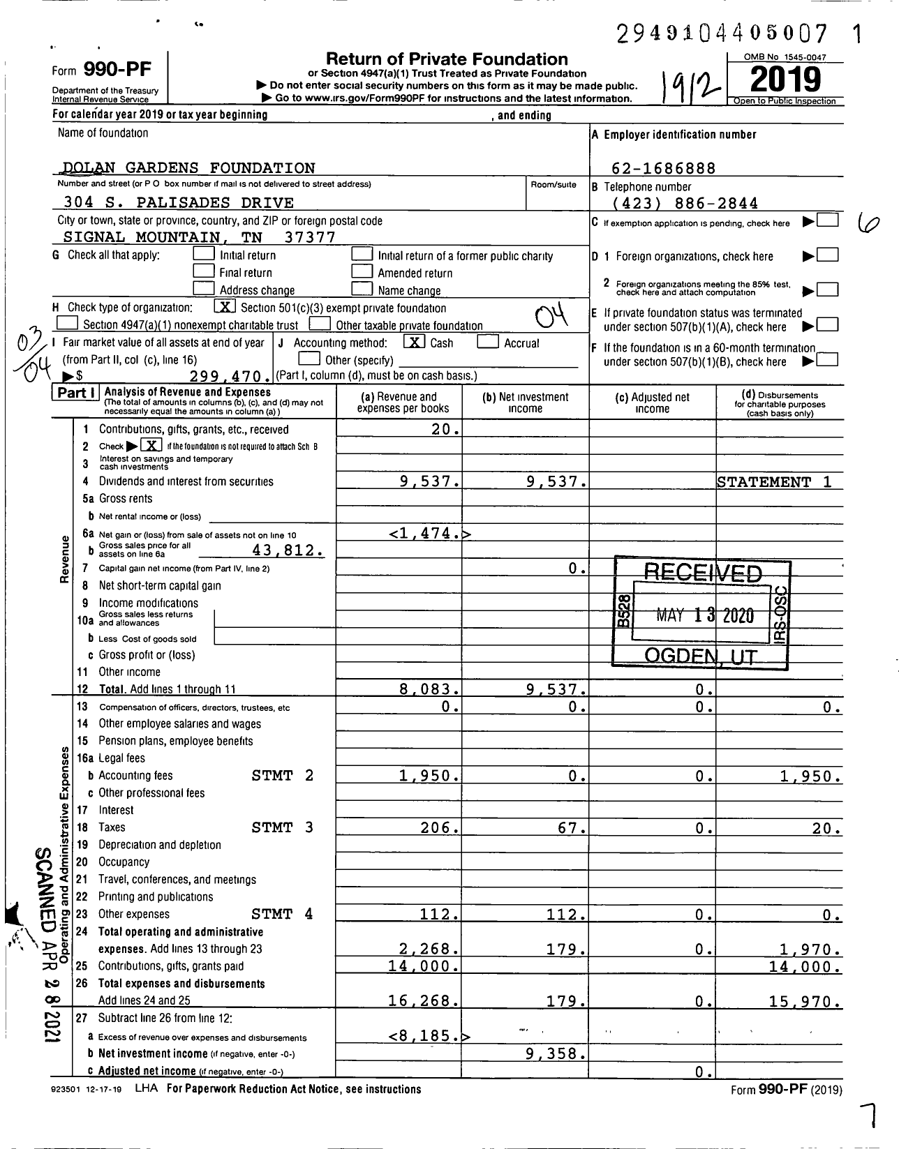 Image of first page of 2019 Form 990PF for Dolan Gardens Foundation