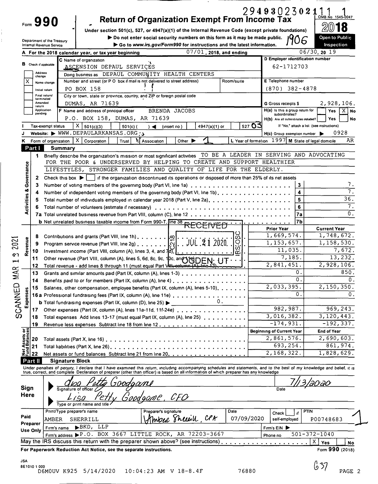 Image of first page of 2018 Form 990 for DePaul Community Health Centers / Ascension Depaul Services