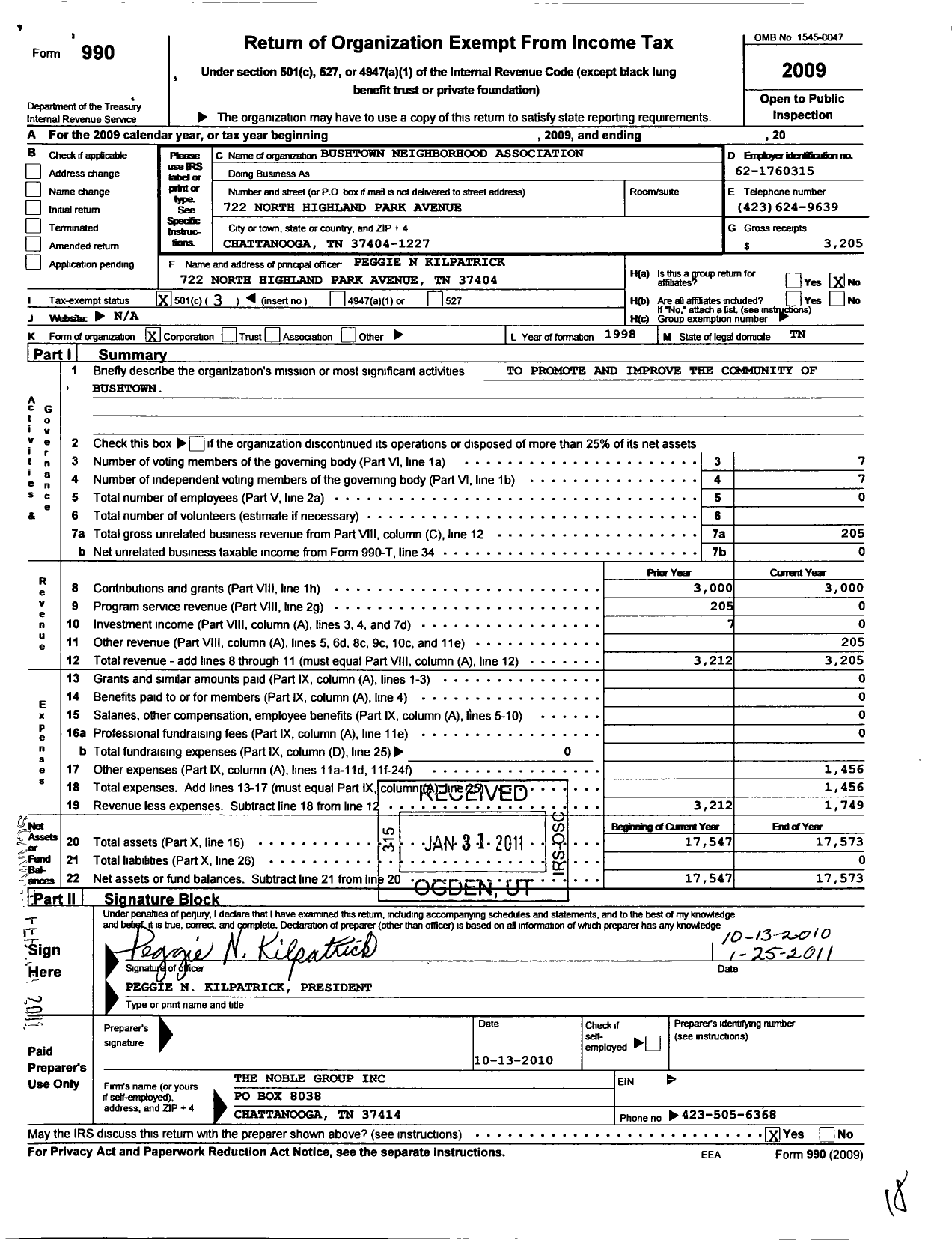 Image of first page of 2009 Form 990 for Bushtown Neighborhood Association