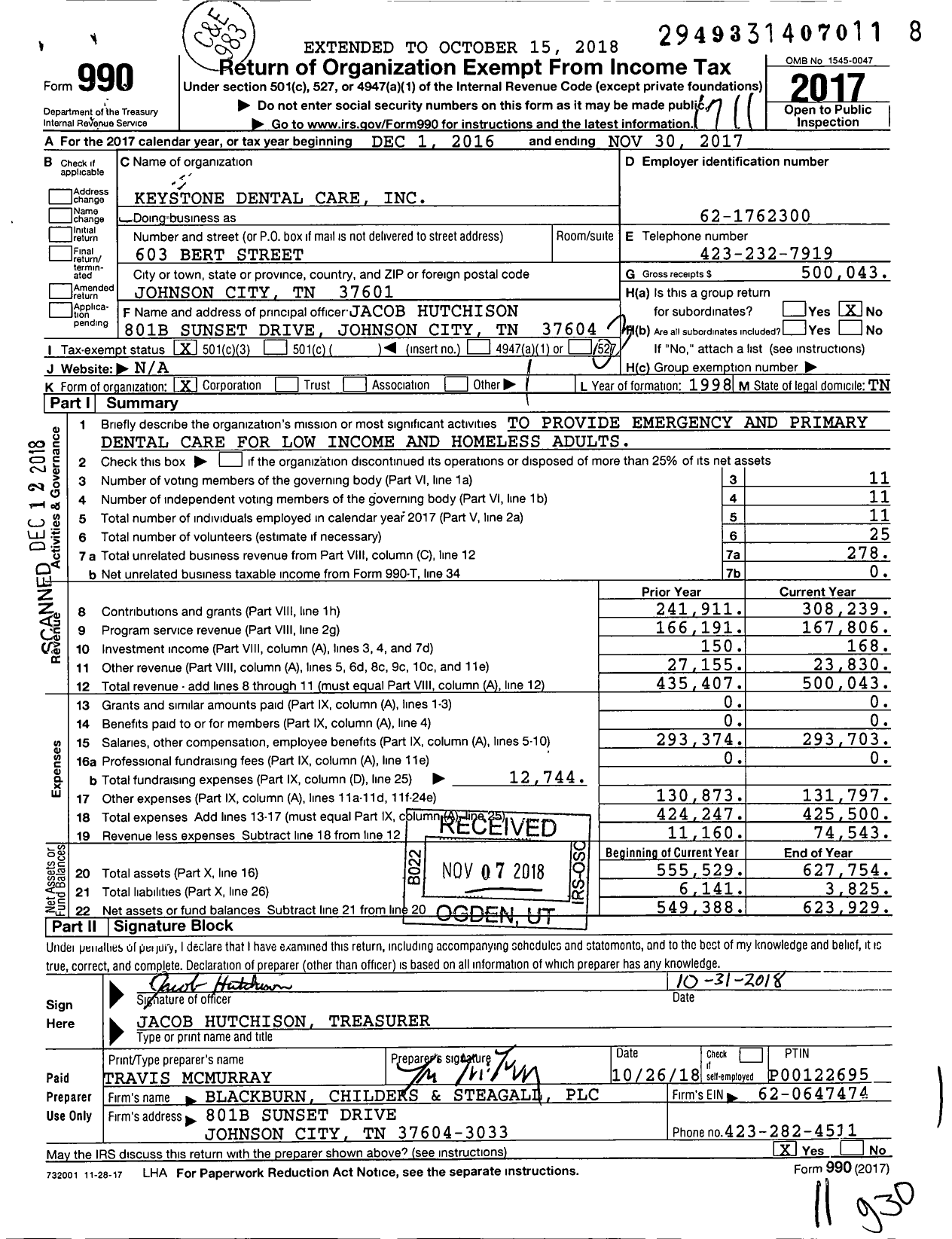 Image of first page of 2016 Form 990 for Keystone Dental Care