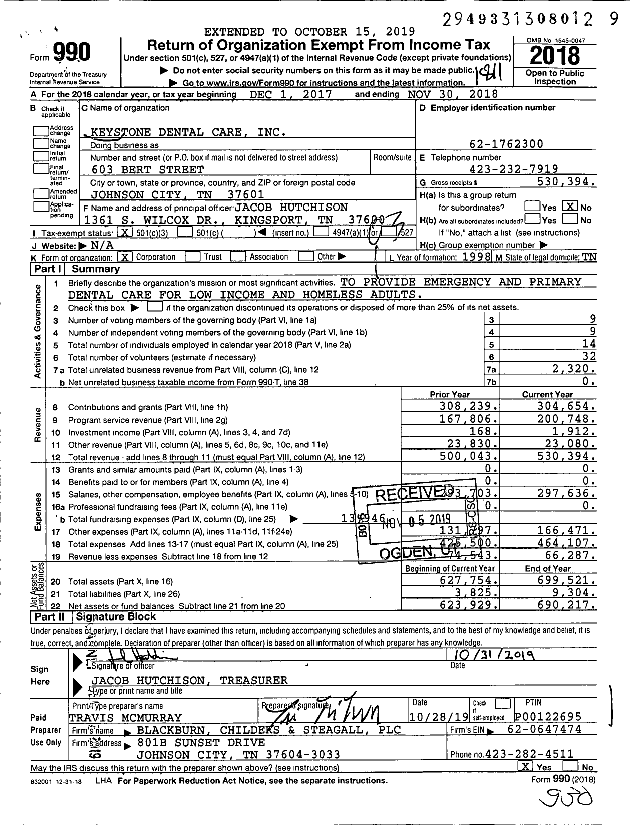 Image of first page of 2017 Form 990 for Keystone Dental Care