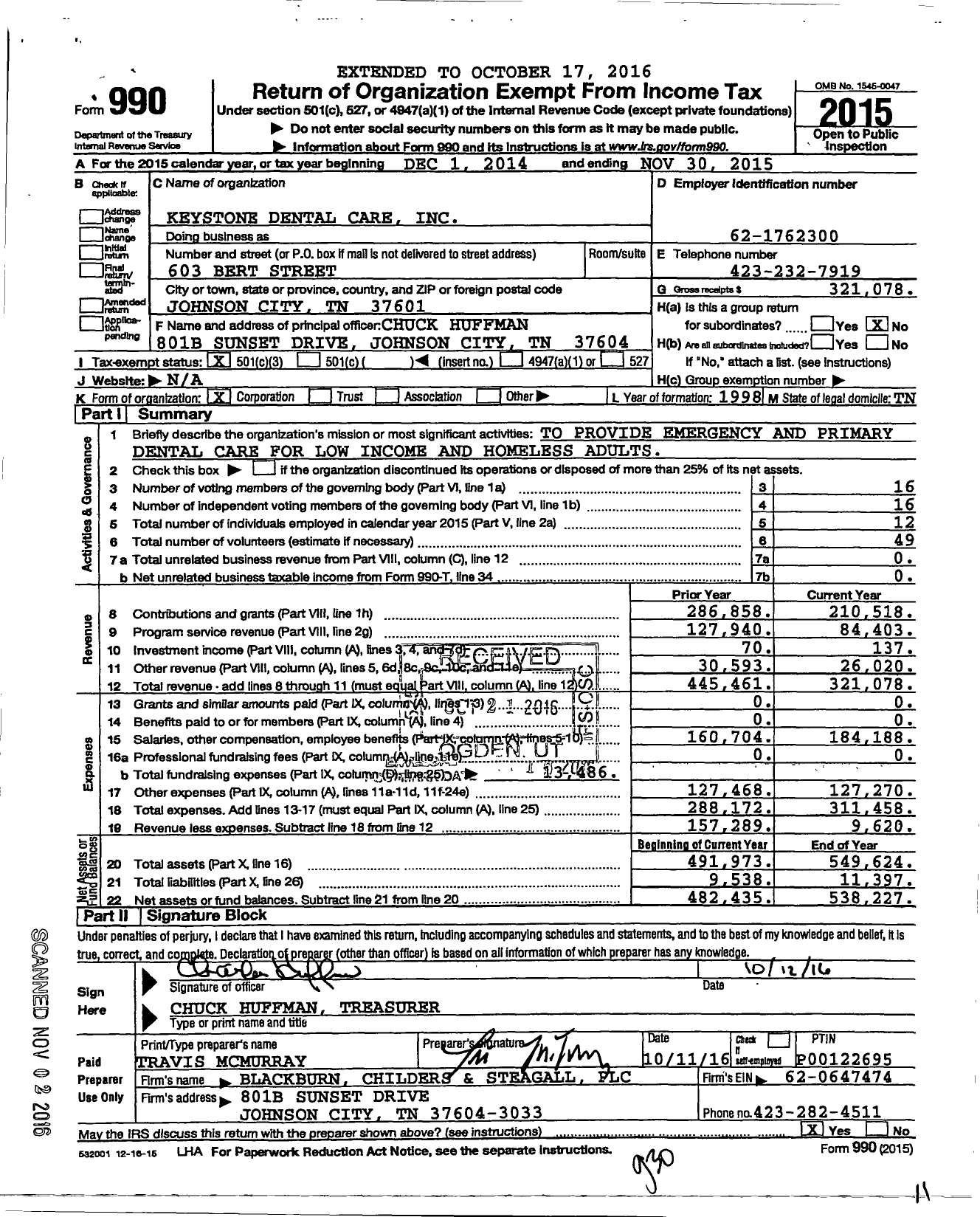 Image of first page of 2014 Form 990 for Keystone Dental Care