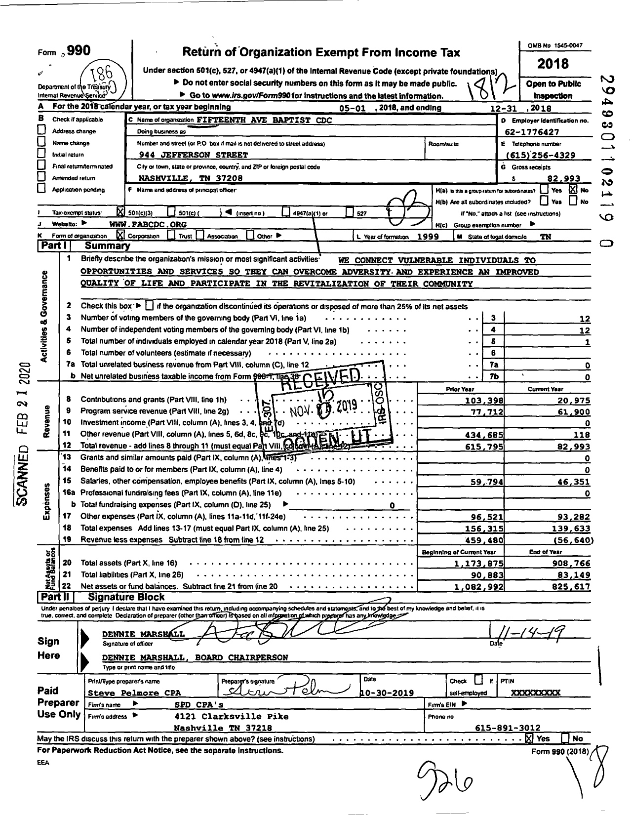 Image of first page of 2018 Form 990 for William F Buchanan CDC