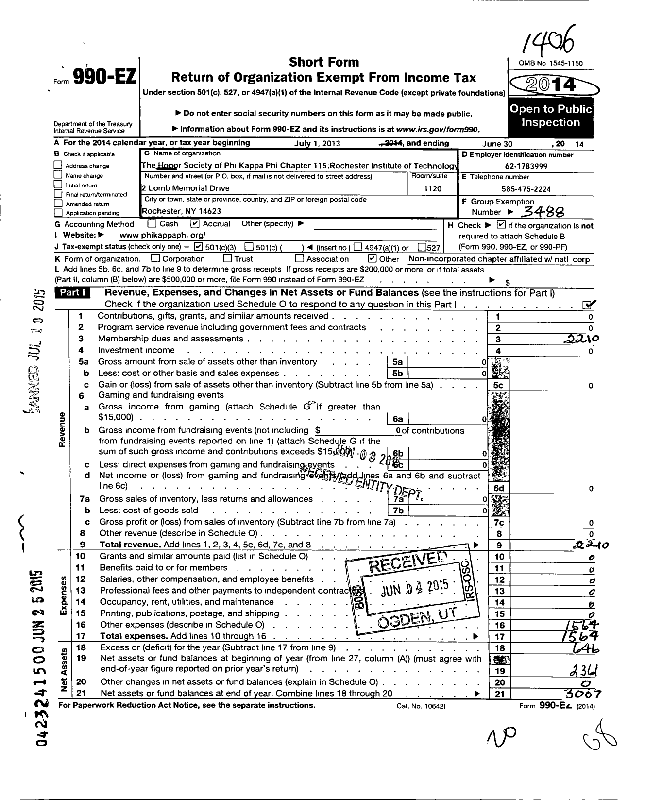 Image of first page of 2013 Form 990EZ for Honor Society of Phi Kappa Phi / Rochester Institute of Technology