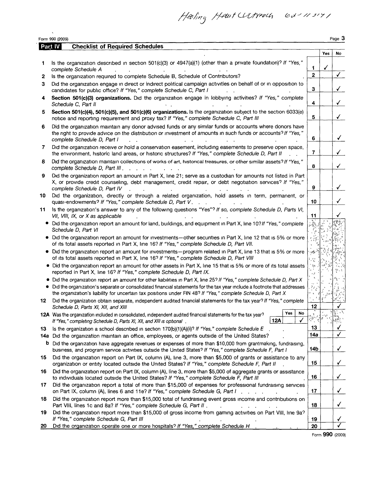 Image of first page of 2009 Form 990R for Healing Heart Outreach