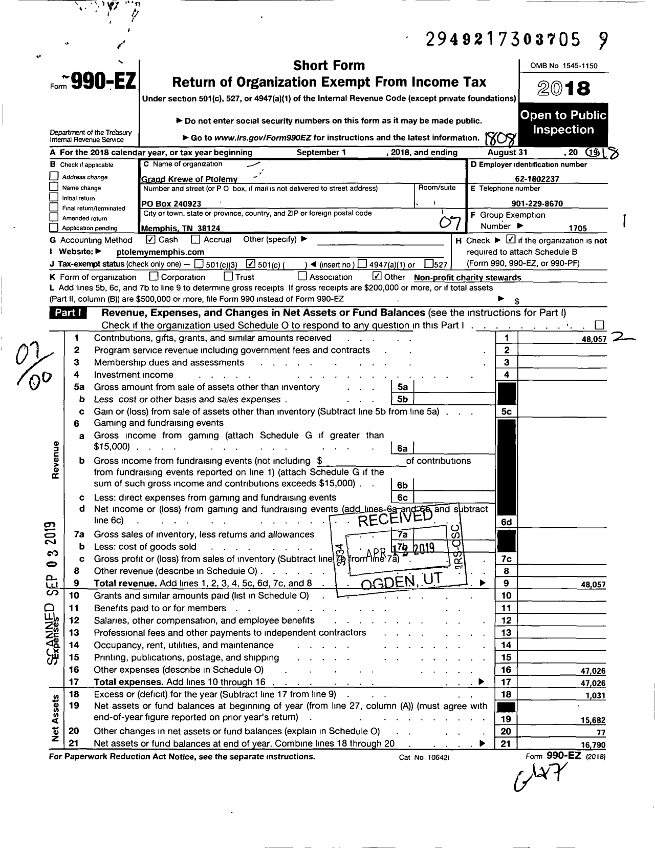 Image of first page of 2017 Form 990EO for Grand Krewe of Ptolemy