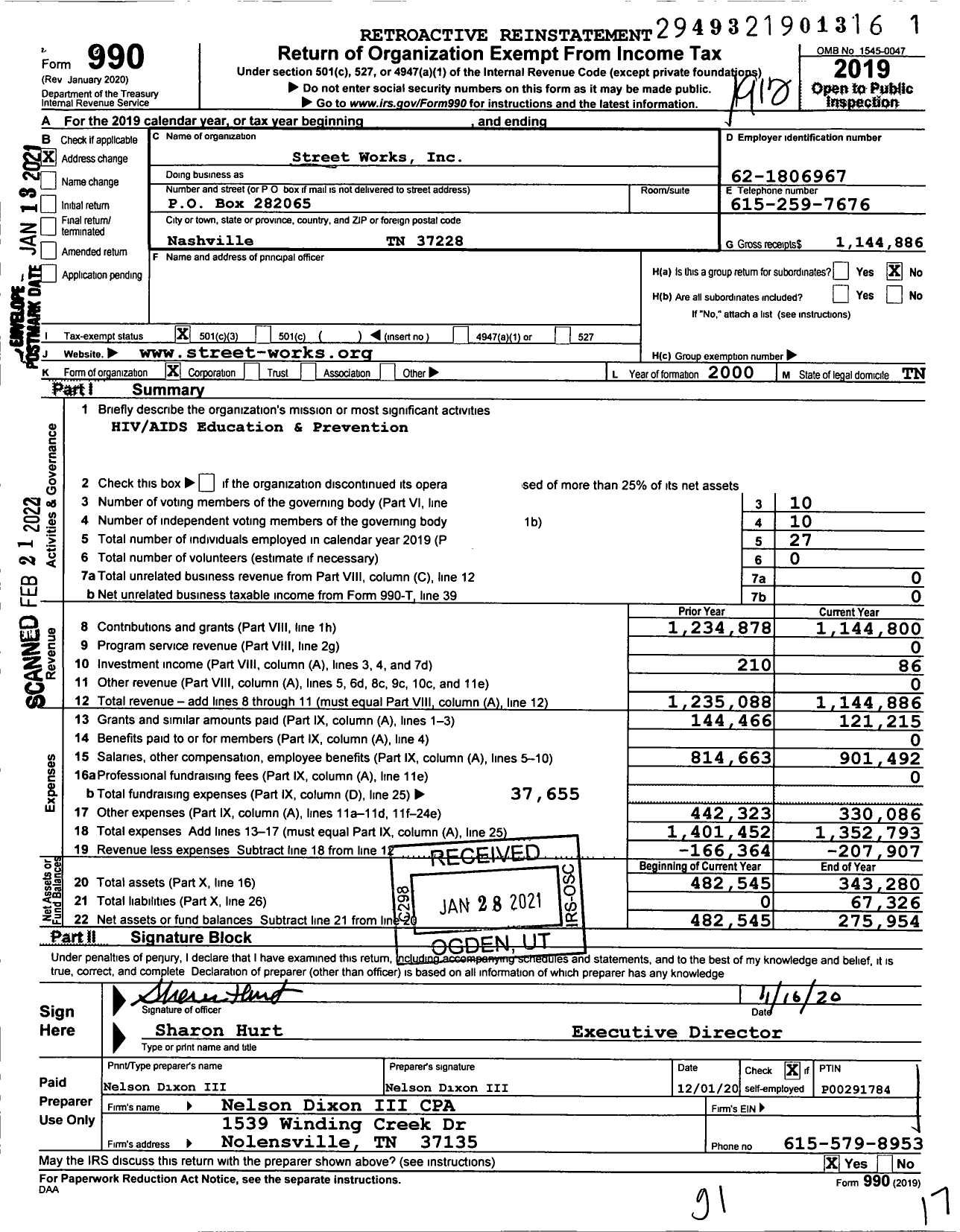 Image of first page of 2019 Form 990 for Street Works