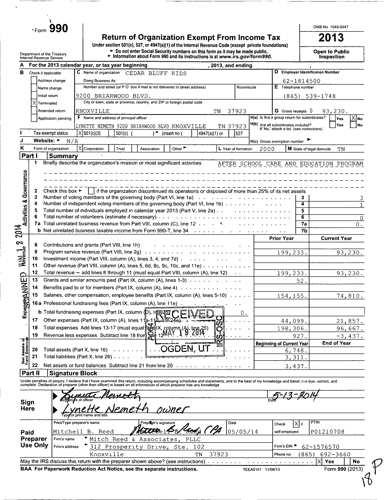 Image of first page of 2013 Form 990 for Cedar Bluff Kids